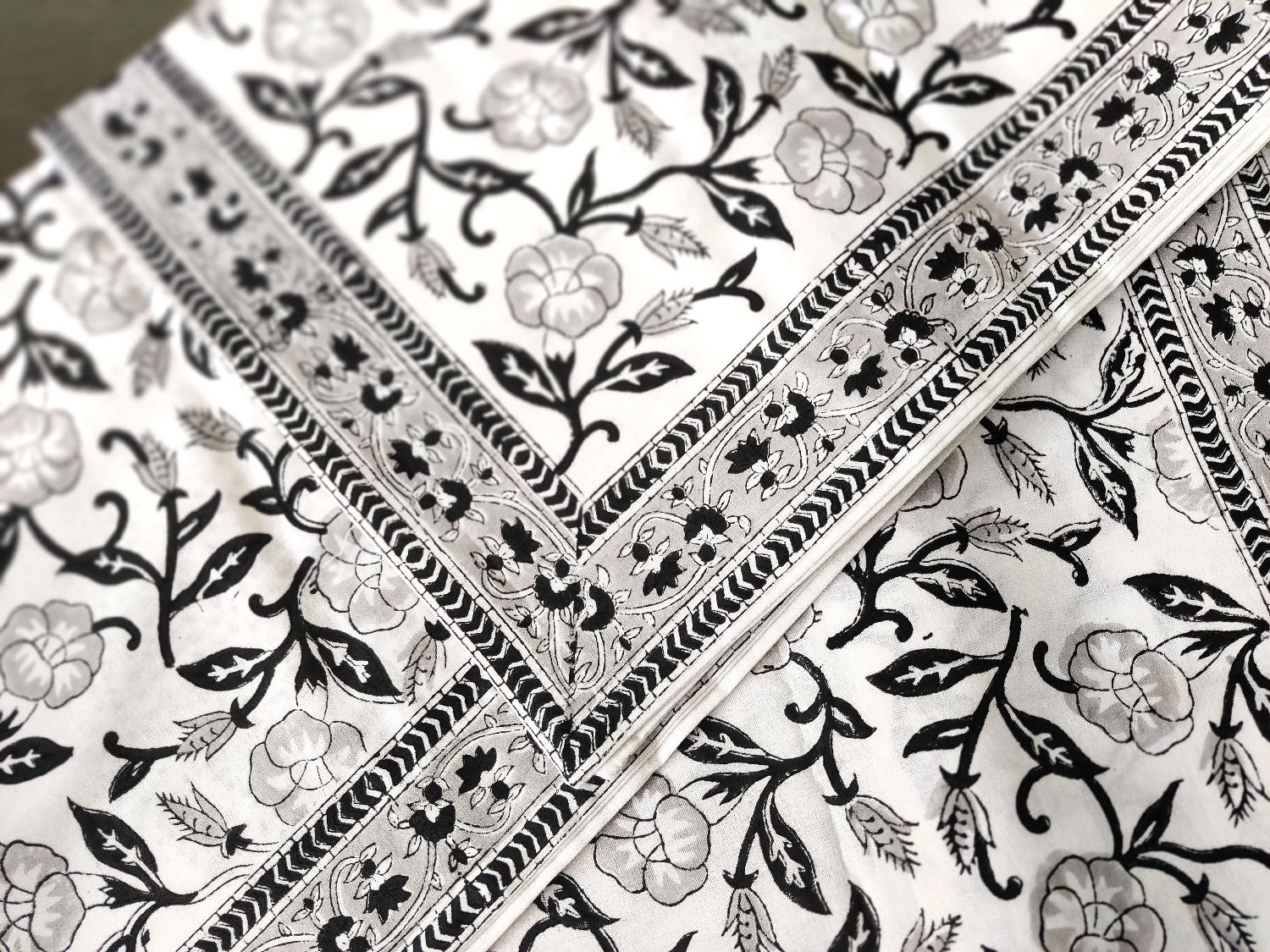 Premium Hand Block Black and White Printed Bedcovers