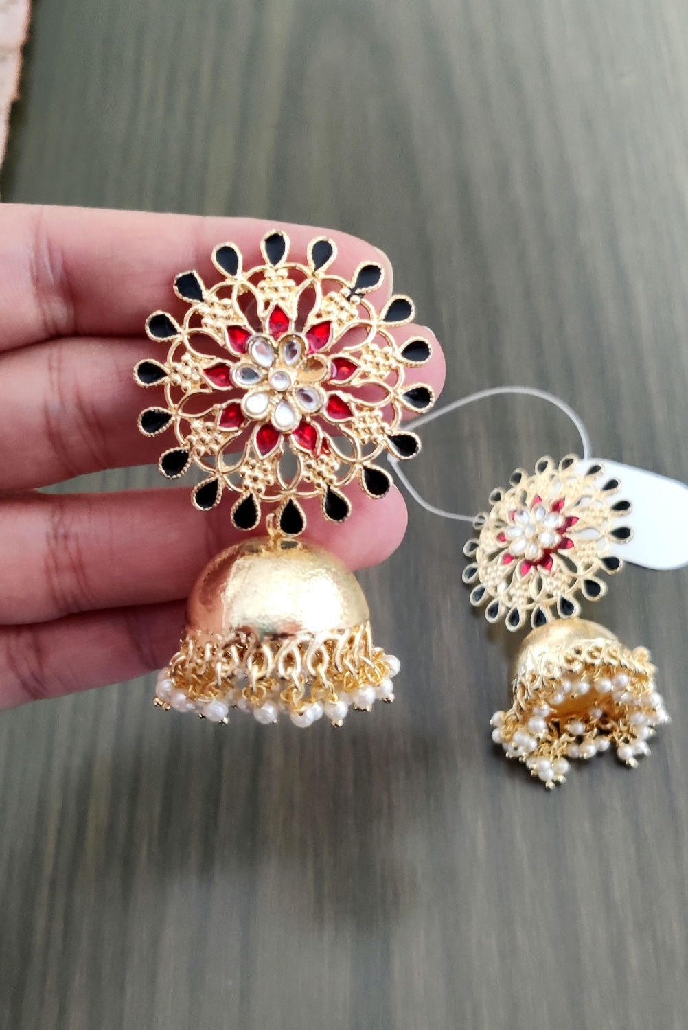 Red and Black Jhumki Earrings