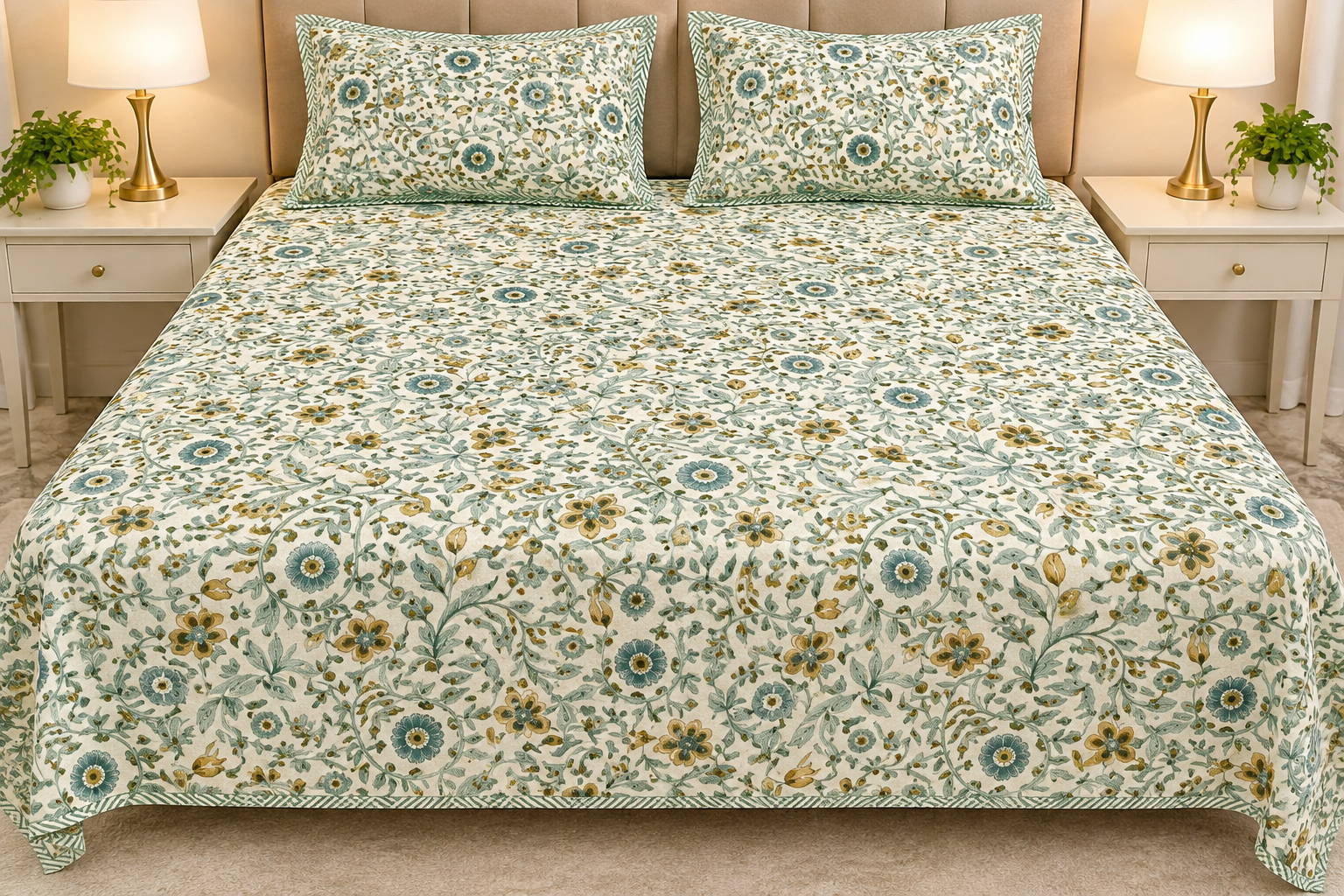 Printed Reversible Quilted Bedcover -Reversible