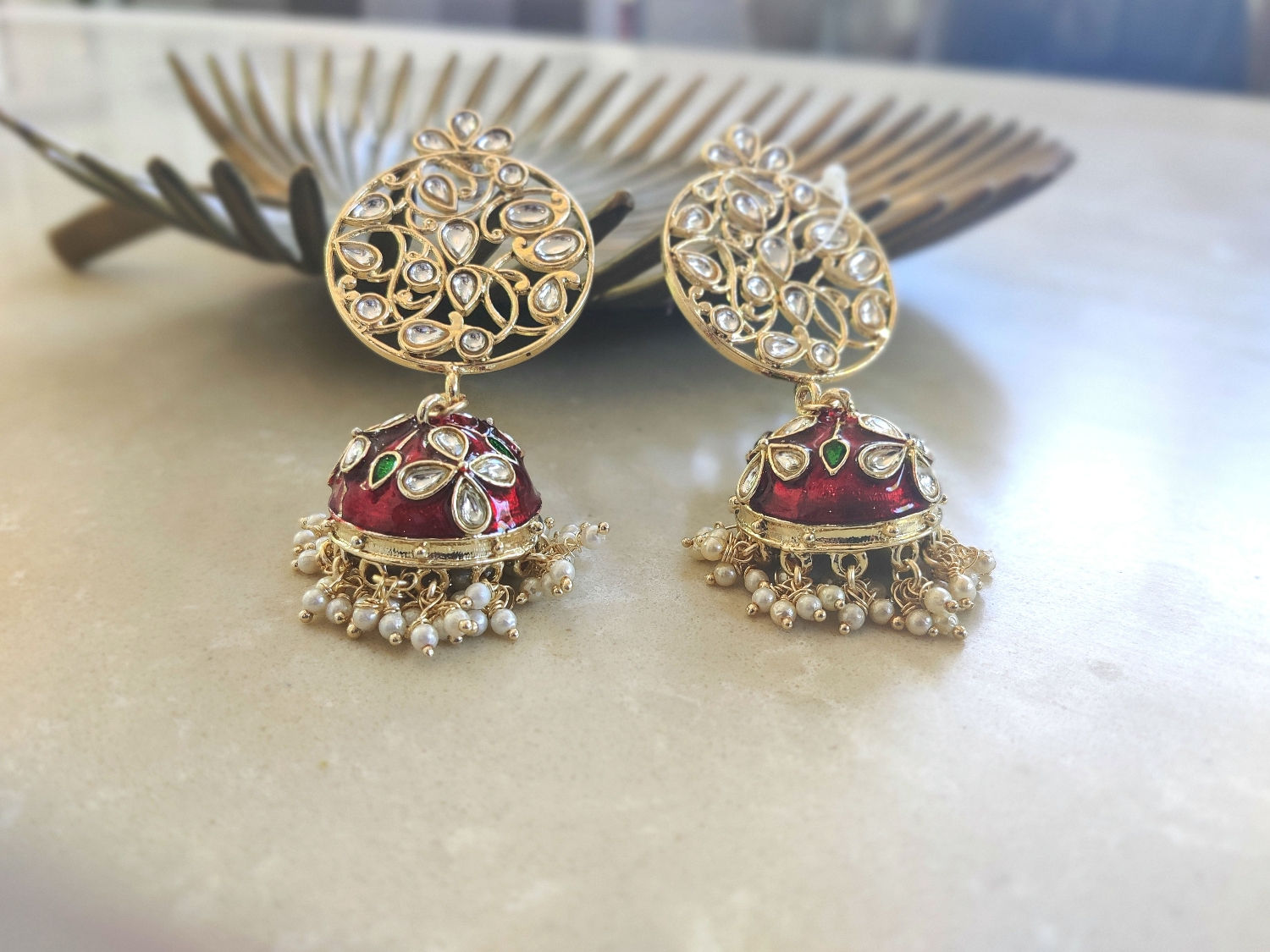 Maroon Meenakari Earrings