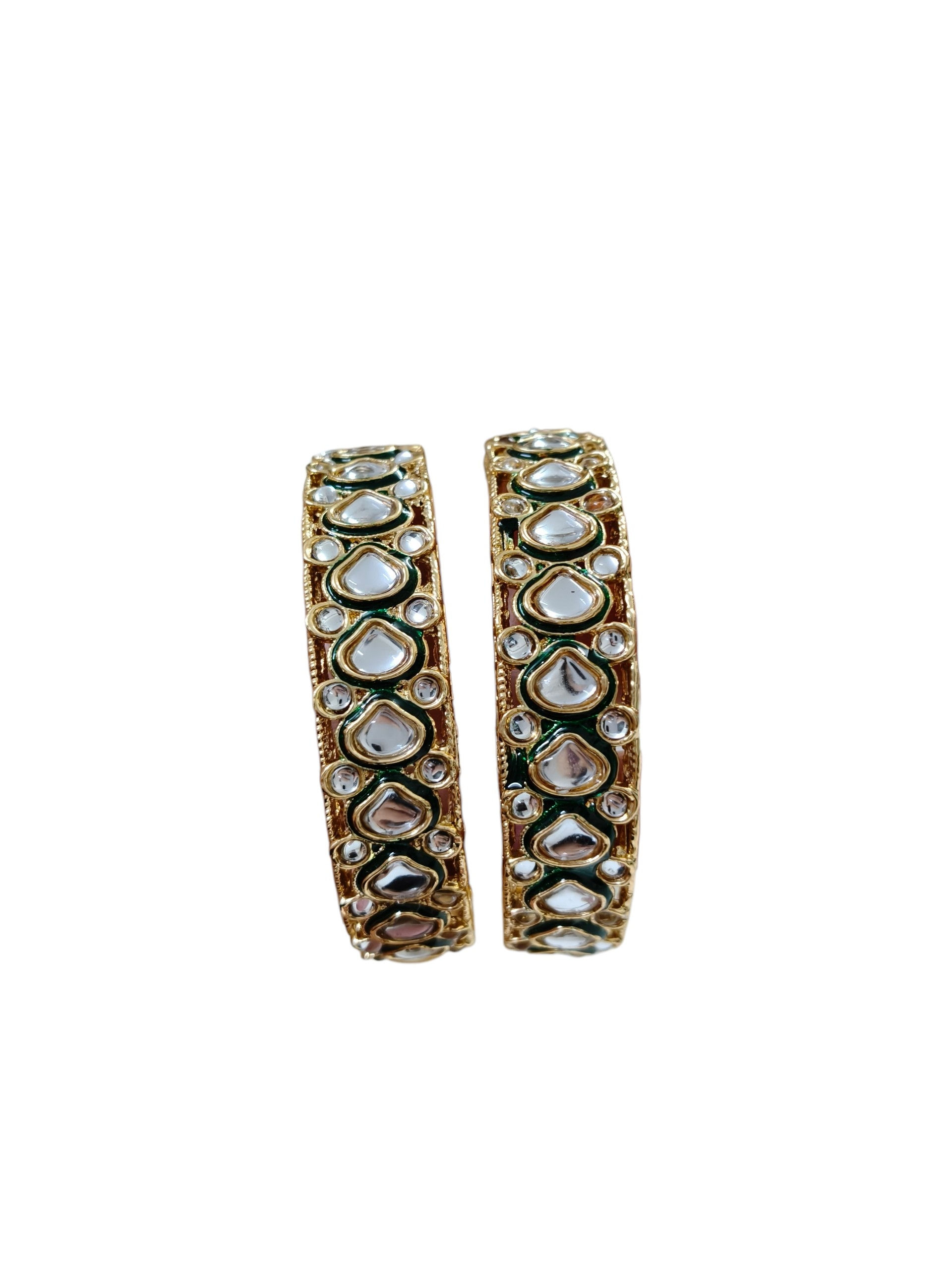 Green stone kada - gold plated