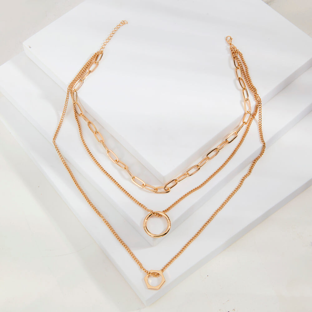  Three Layered Golden Necklace 