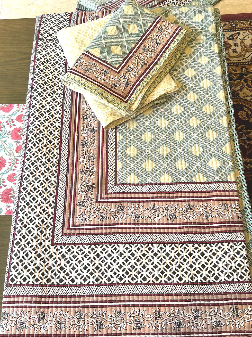 Thumbnail: Block Printed Reversible Quilted Bedcover 