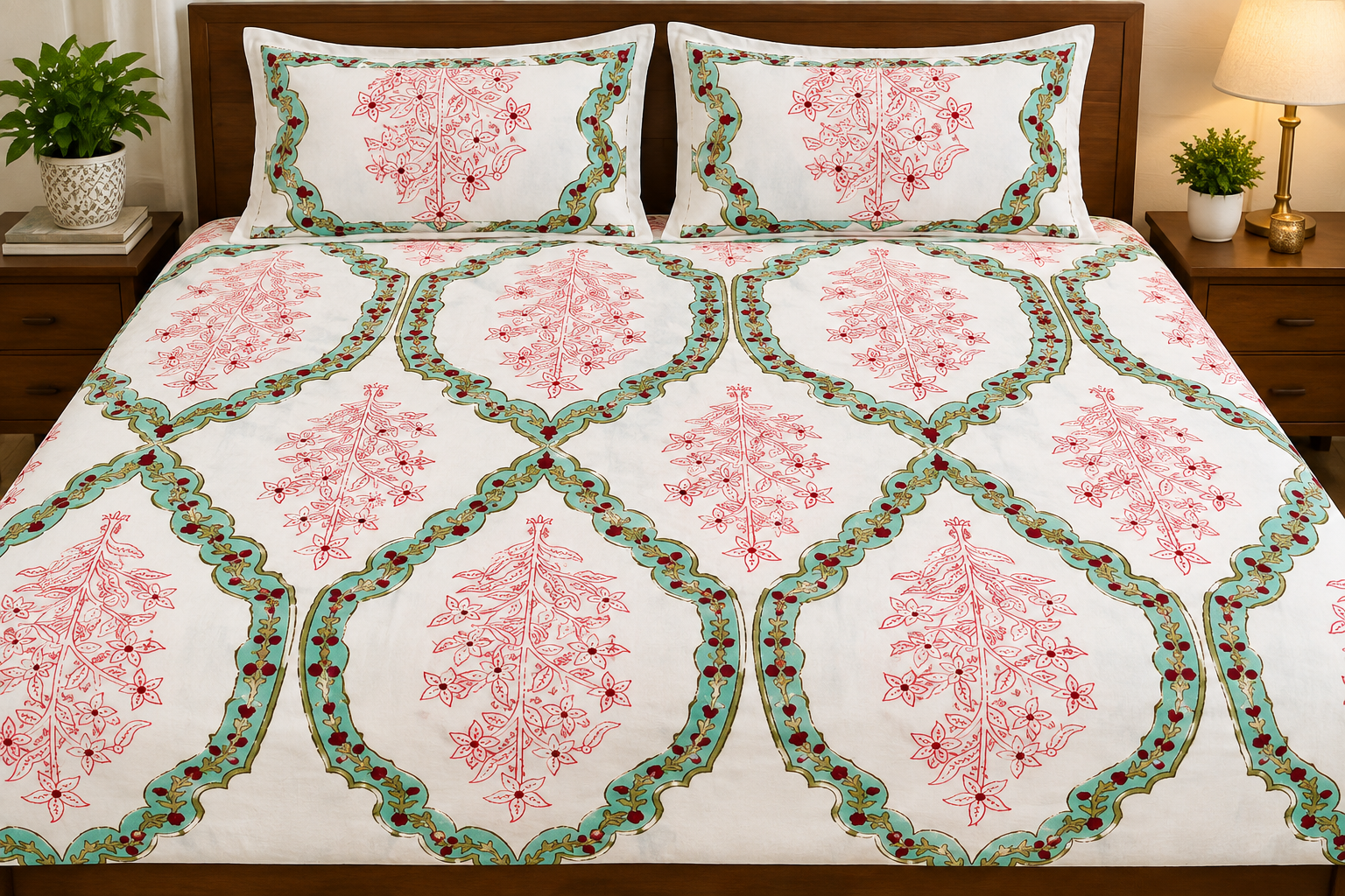 Premium jaal Hand block Printed Bedcover -super king