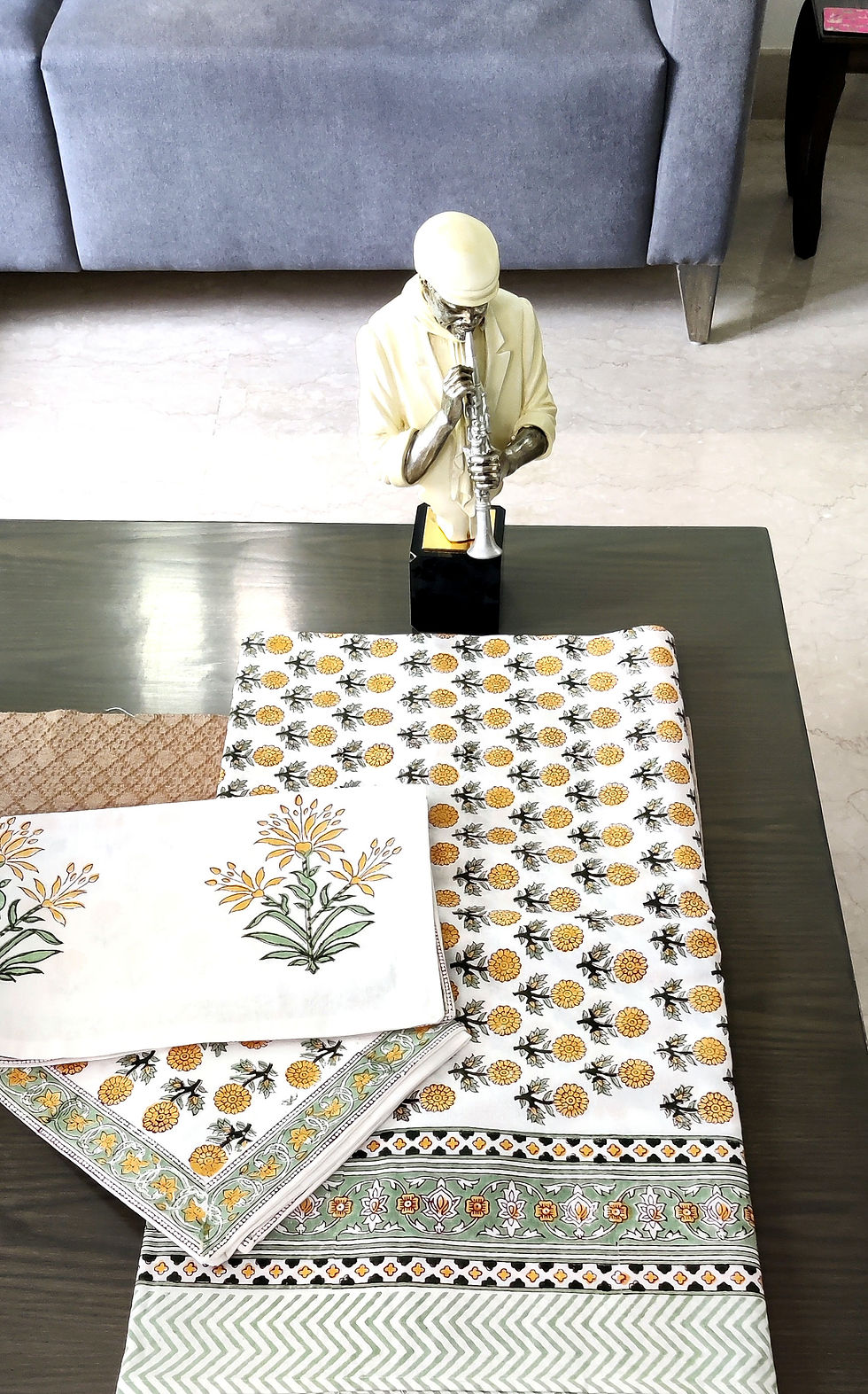 Yellow Premium Hand Block Printed Bedcovers - Super king size