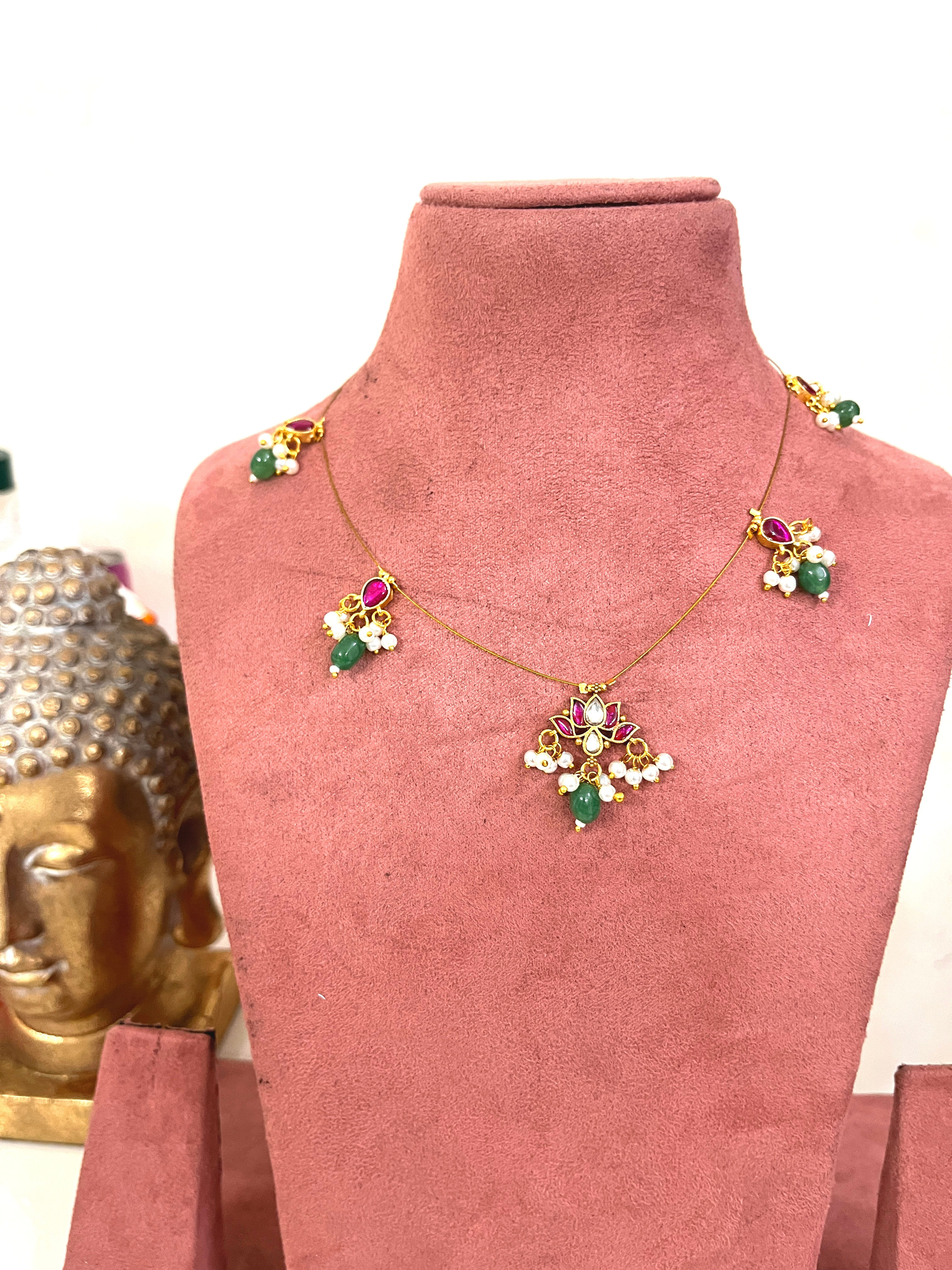 Chain Pendant Necklace - Green 