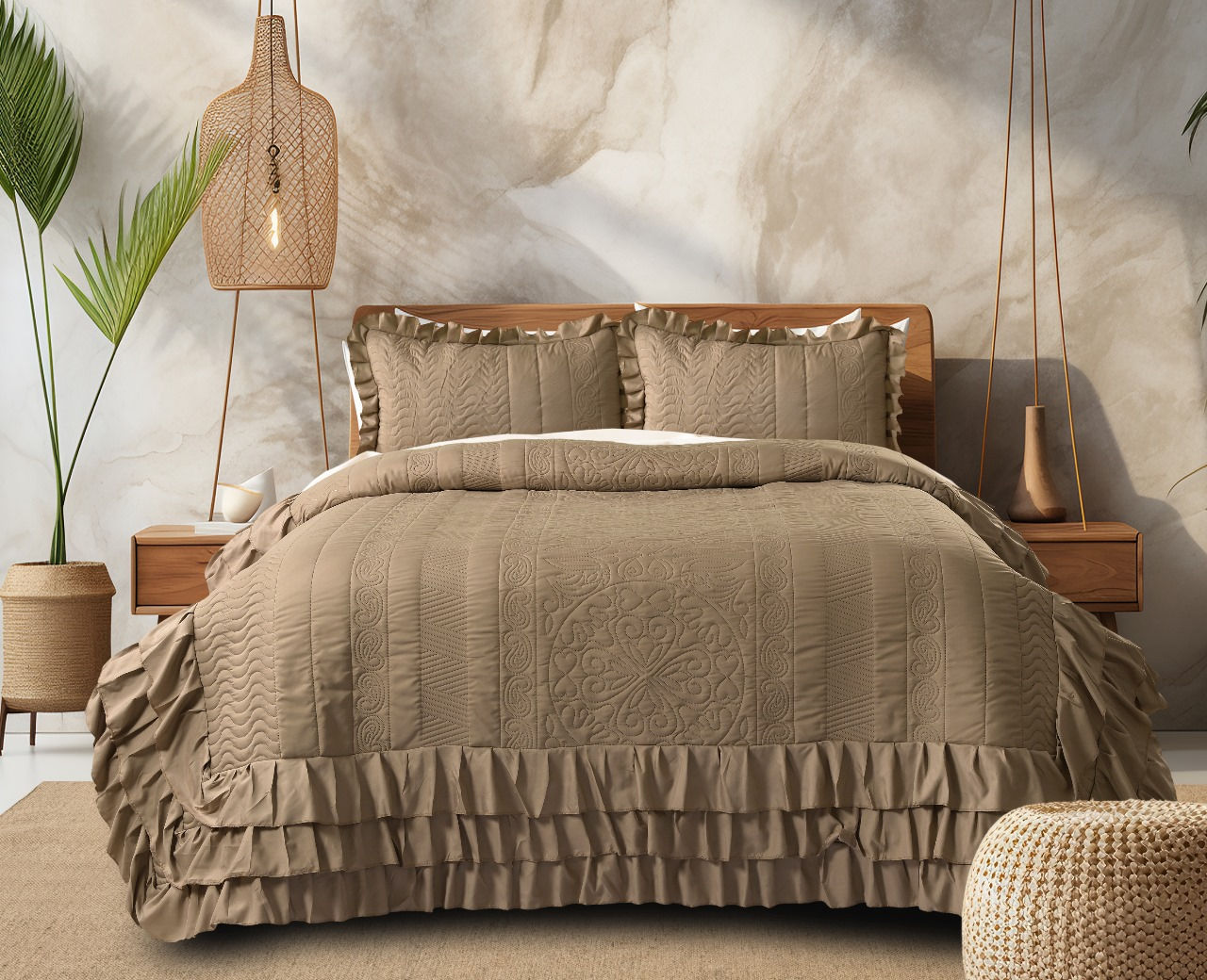 Premium Triple Layer Frill Quilted Bedcover 
