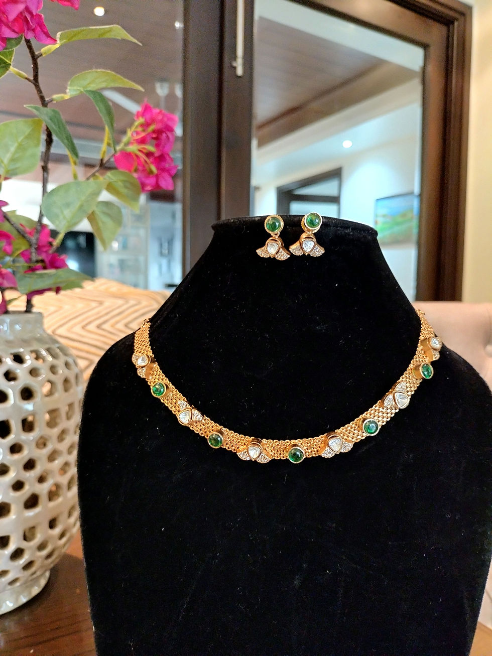 Thumbnail: Gold necklace set  with Earrings 