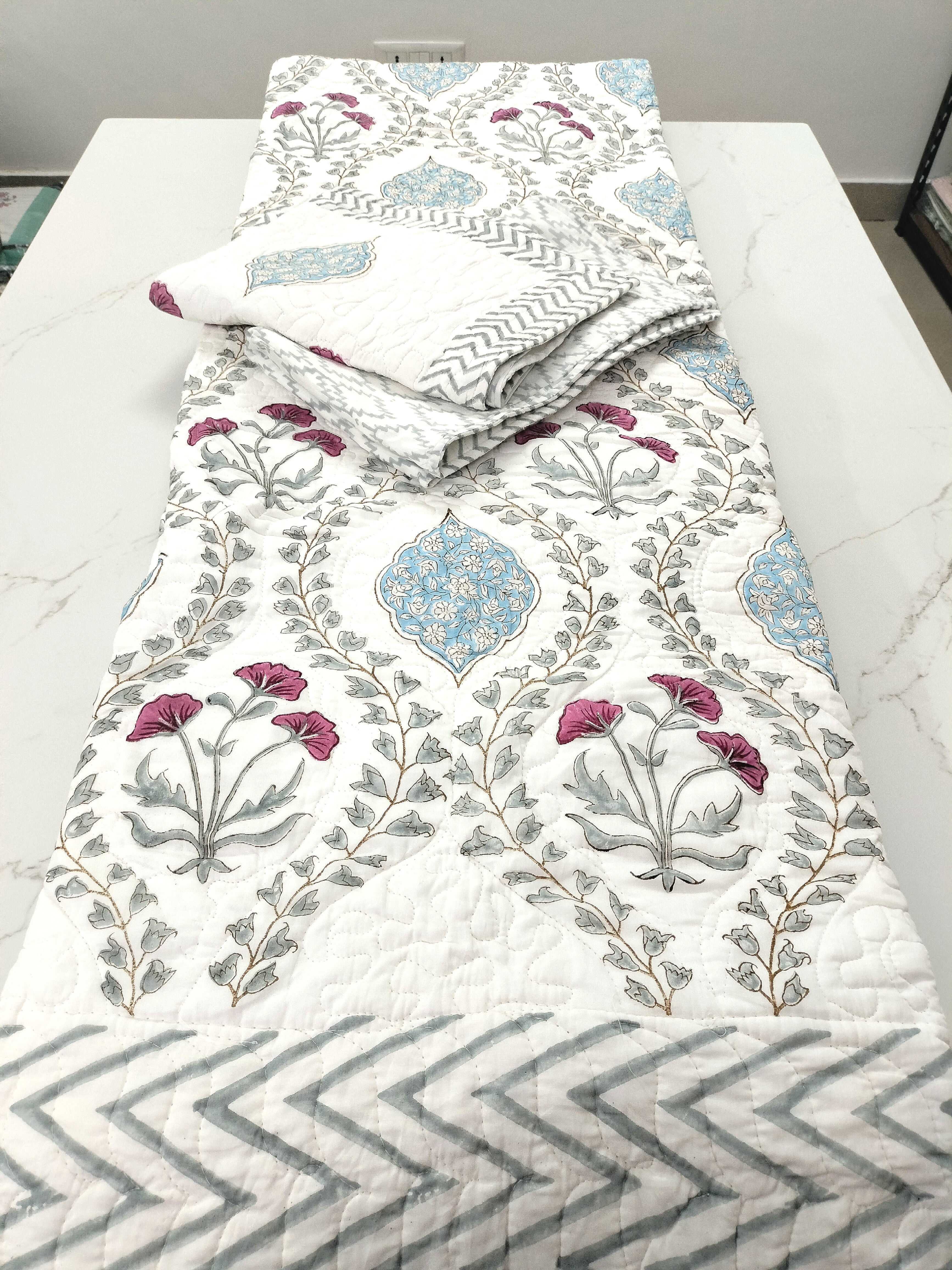 Premium Jaal and Booty Hand Block Printed Bedcover