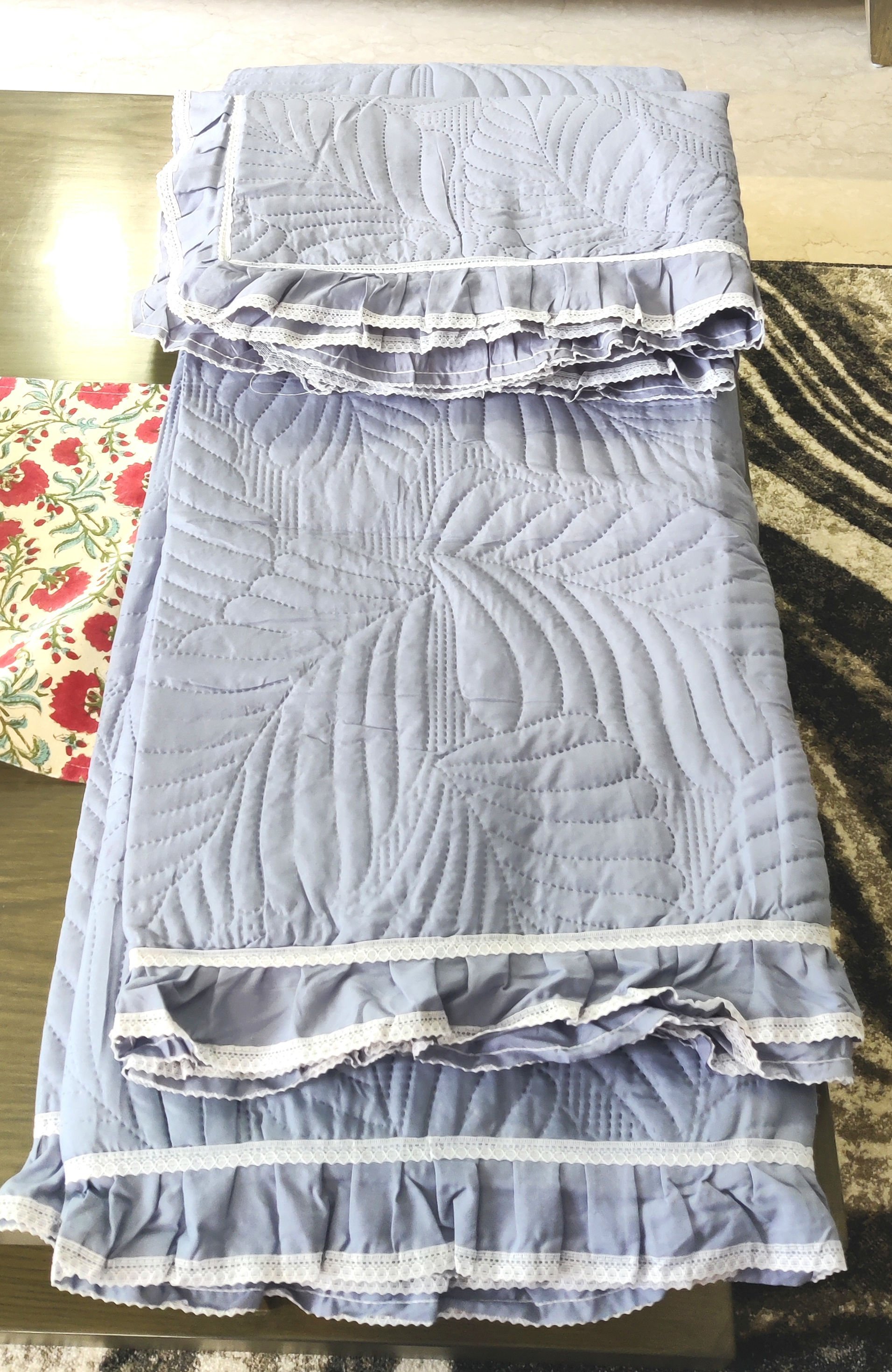 Grey Laced Solid color quilted Bedcovers - Queen size