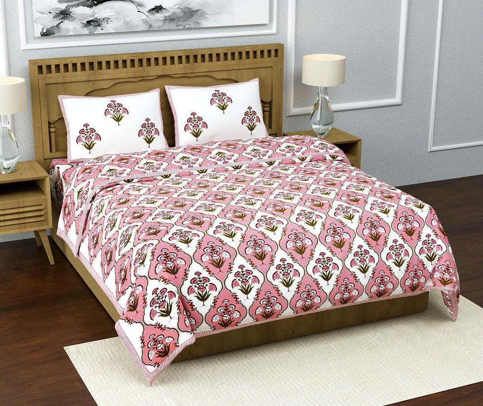 Pink jaal Cotton Block Printed Bedcover - Super King