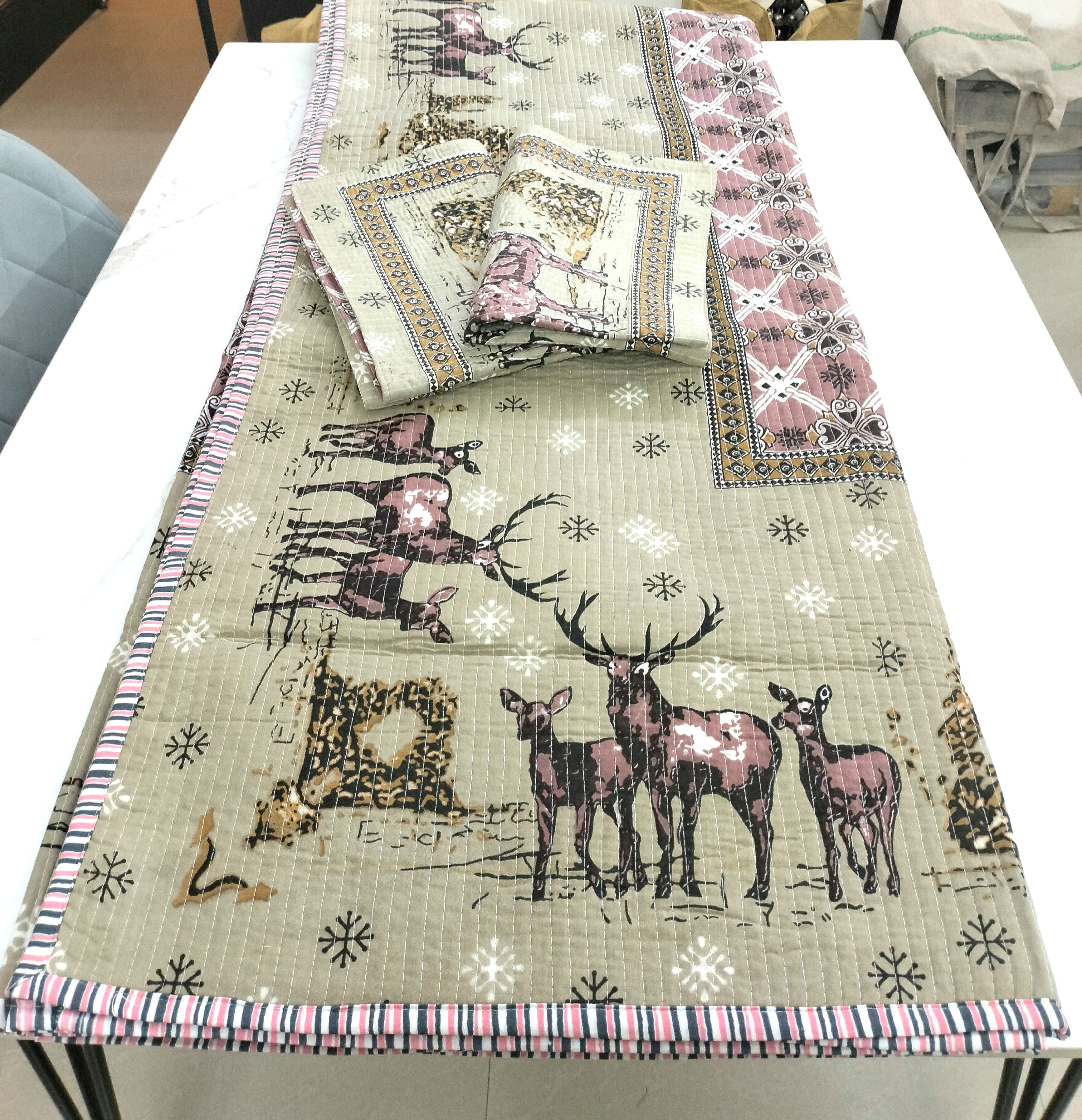 Block Printed Reversible Quilted Bedcover