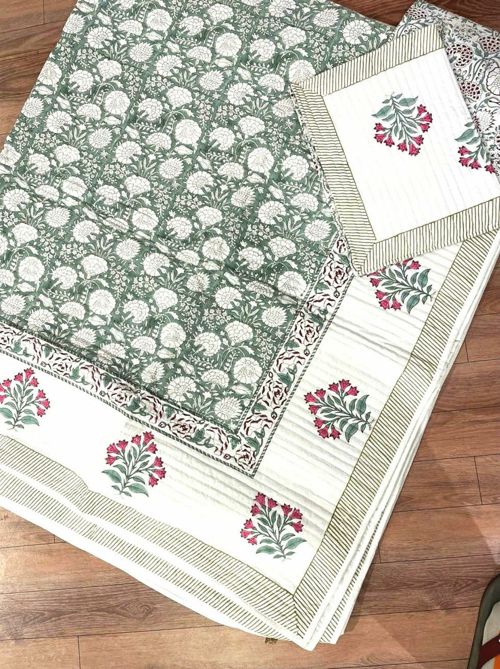 Thumbnail: Premium Hand Block Printed  Quilted Bedcovers -  King Size 
