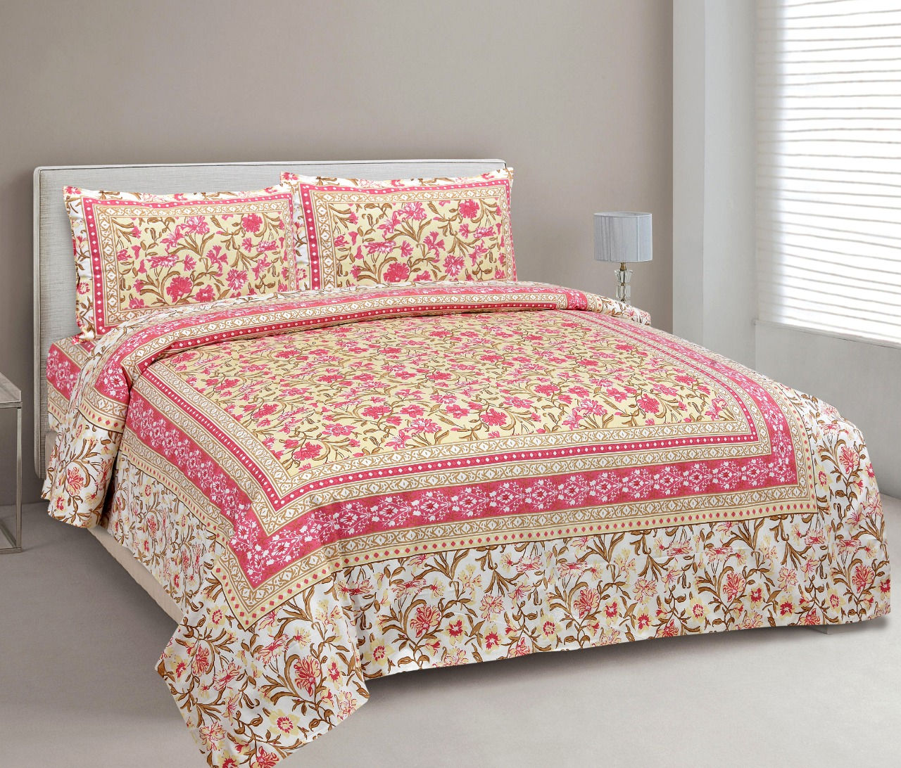 Pink Jaal Block Printed Bedcover