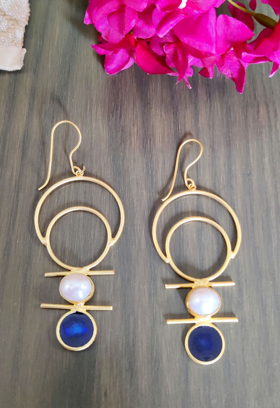 Thumbnail: Matt Gold finish fusion earrings - light weight  