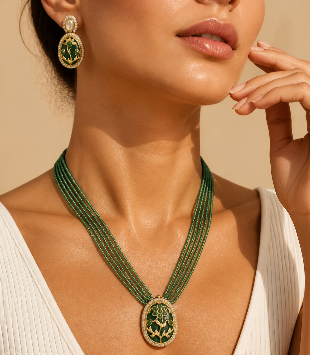 Green necklace set with Earrings