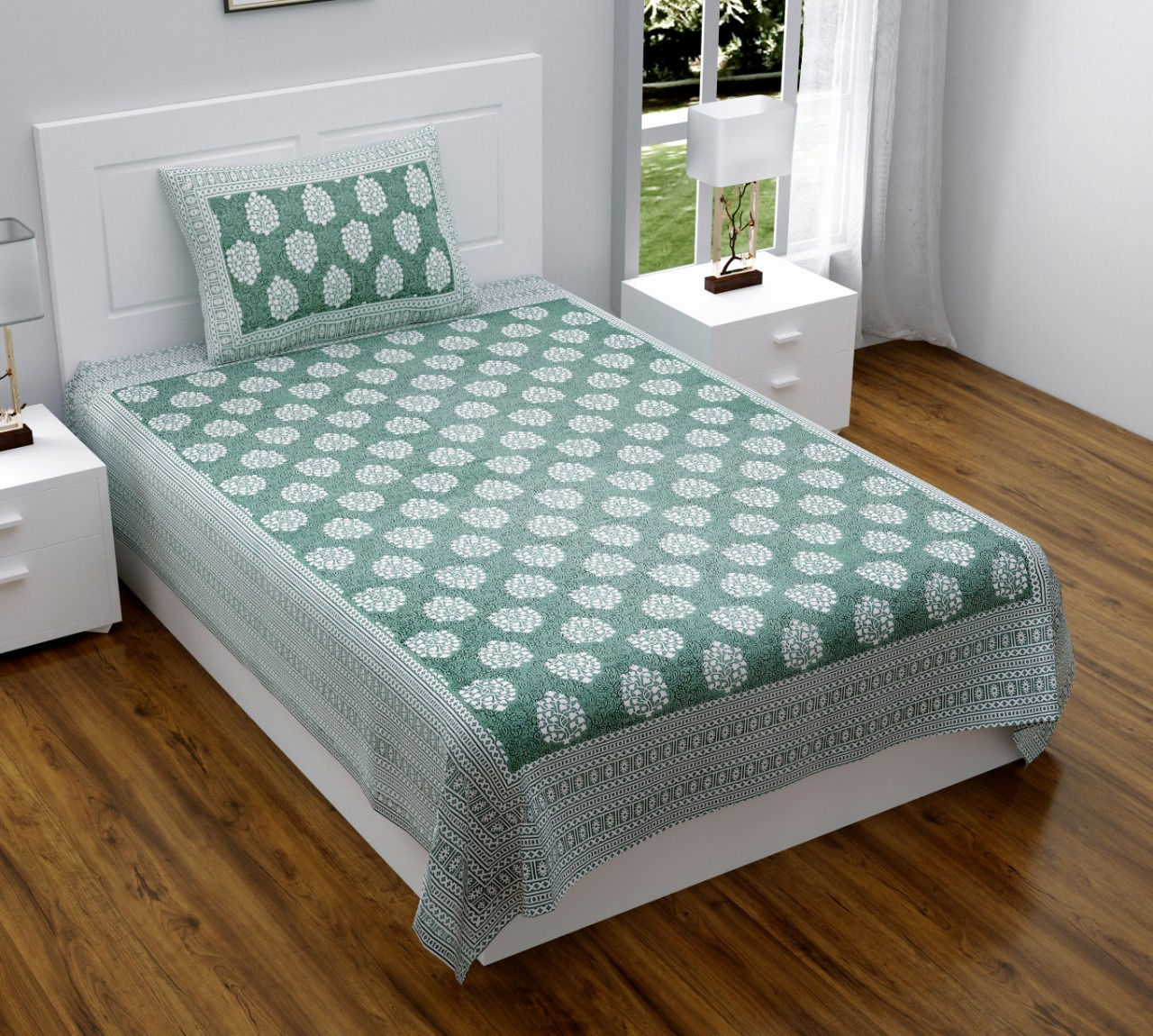 Green Single Block Printed Bedcovers