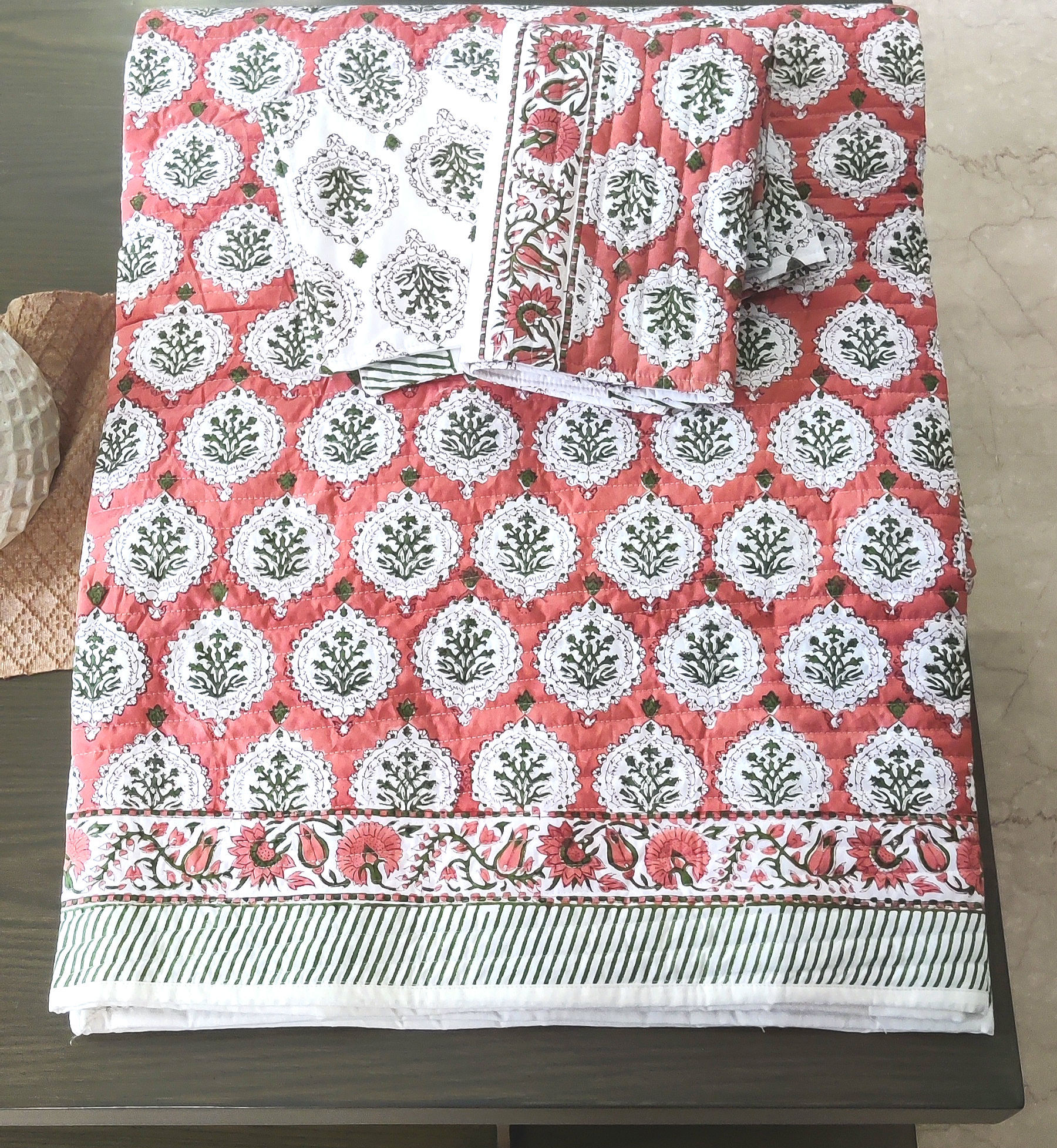 Booty Premium Hand Block Printed Quilted Bedcovers - King Size