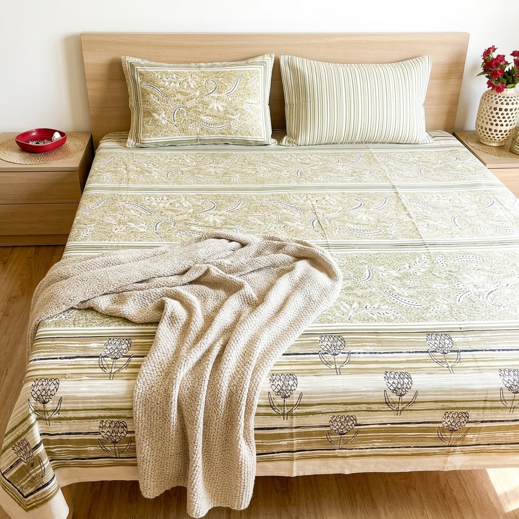 Earthy Hand block Printed Bedcover