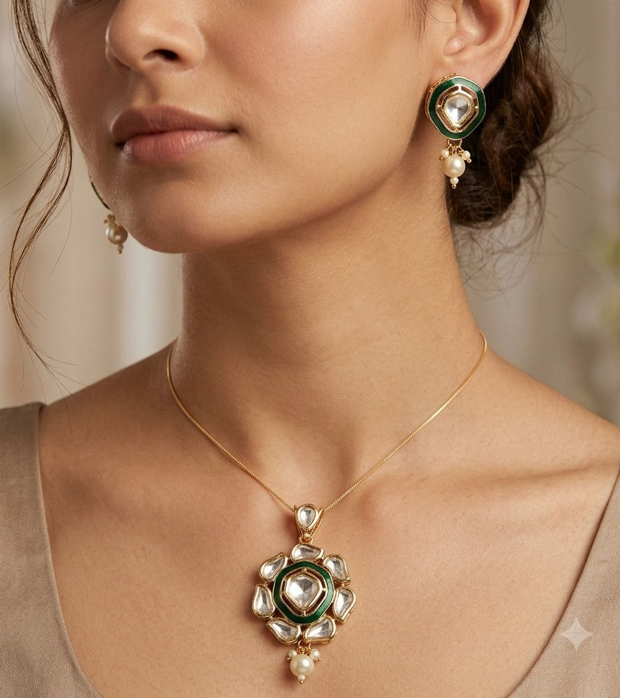 Premium Polki pendant set - with earrings