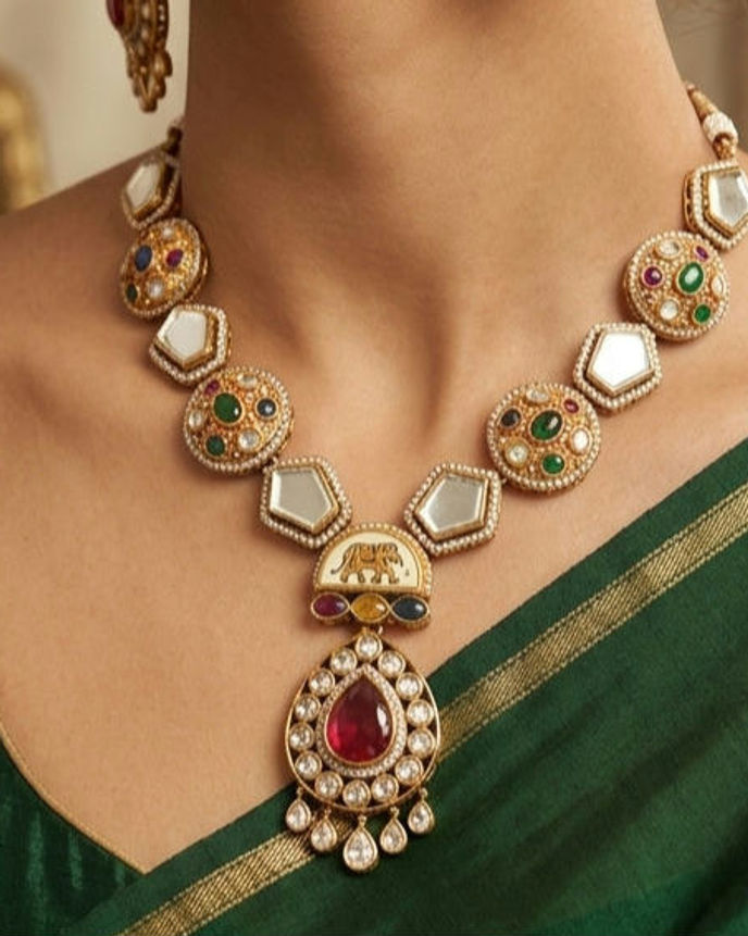 Premium Polki and stone choker set - with earrings