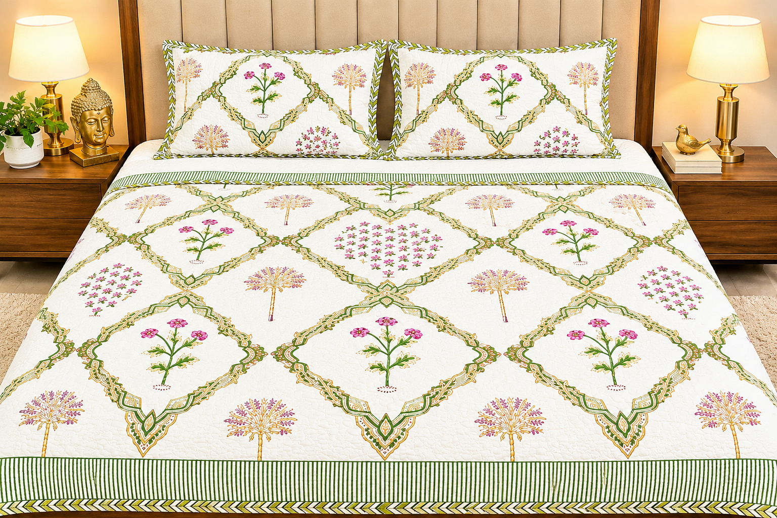 Hand Block Printed Bedcover - Reversible