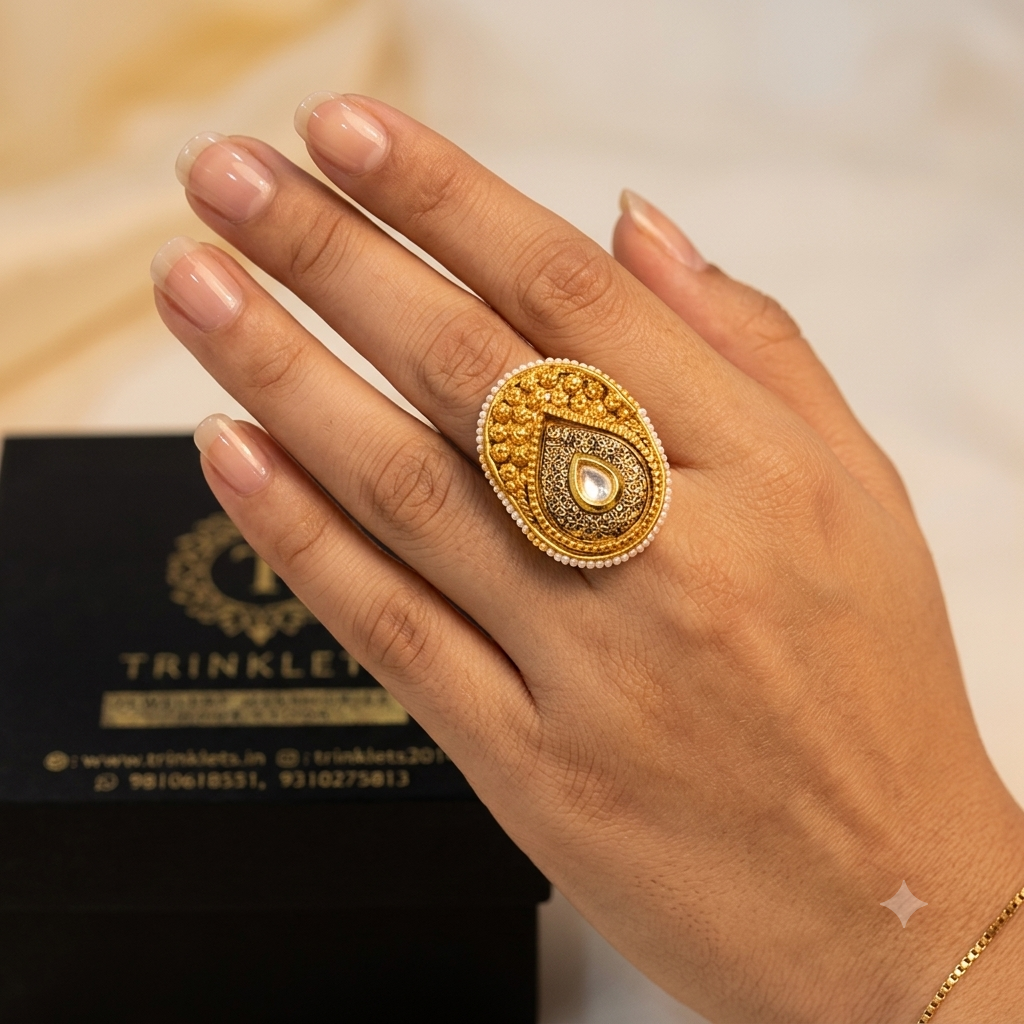 Polki ring - adjustable - gold temple collection