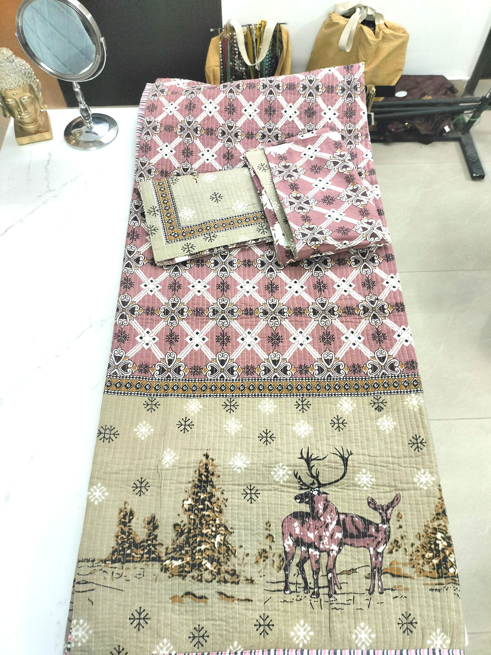 Thumbnail:  Block Printed Reversible Quilted Bedcover 