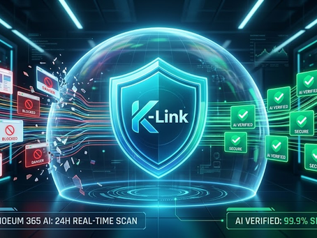 복잡한 네트워크 사이에서 케이링크의 주소모음 AI 엔진이 안전한 최신 링크모음 만을 정밀하게 선별하여 보호막을 형성하는 고도의 보안 관제 화면 시각화 이미지
