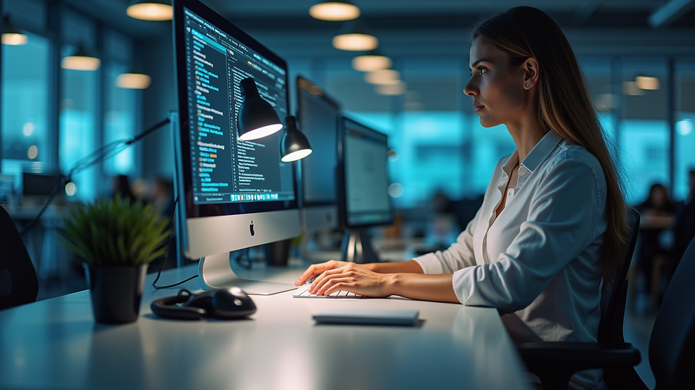 Wide angle view of a modern workspace with AI tools