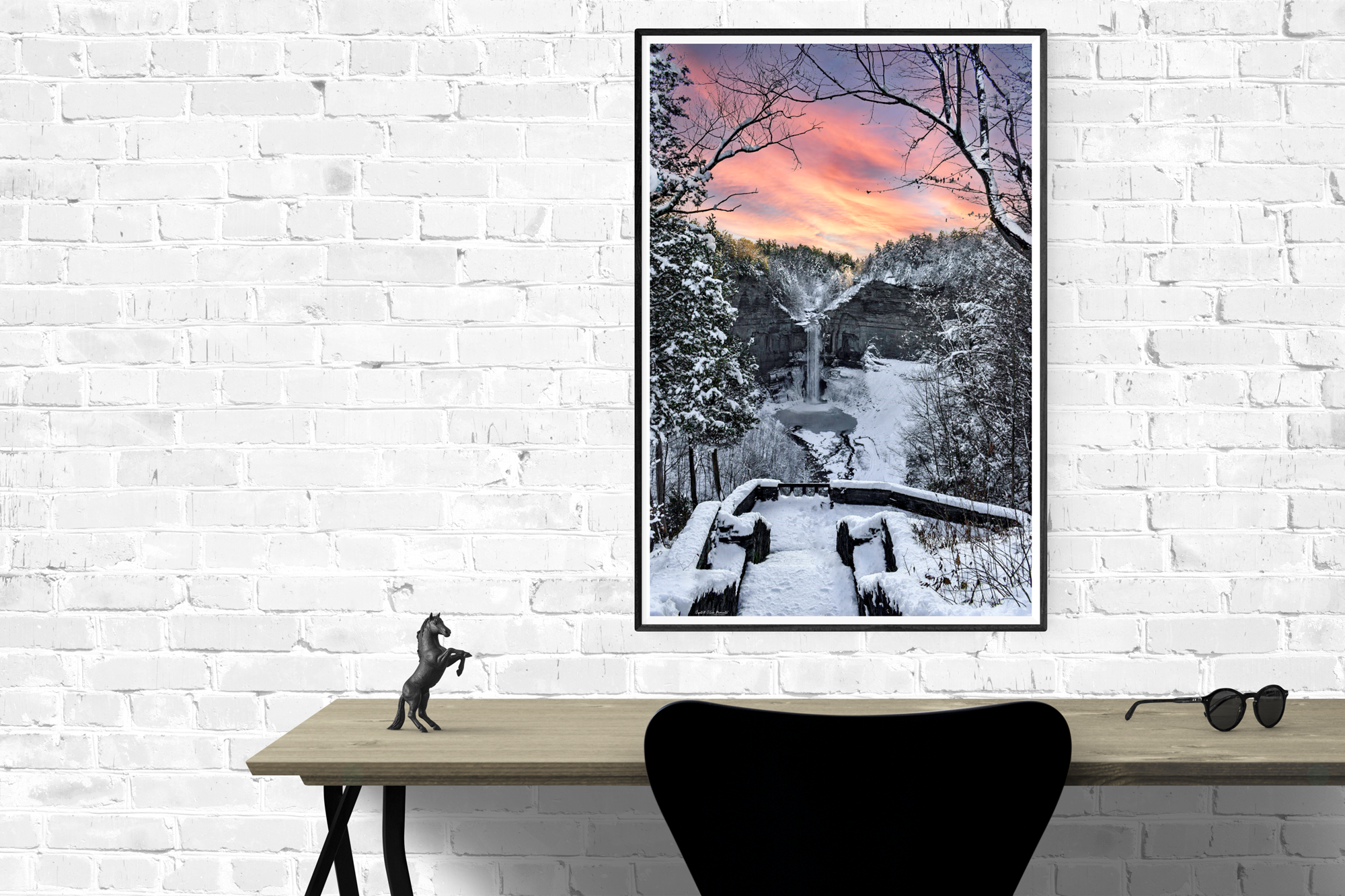 Taughannock Falls, New York Winter Sunset Photography Print, Nature Travel Gift