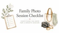 Watercolor Family Photo Session Checklist with camera, tote bag and checklist