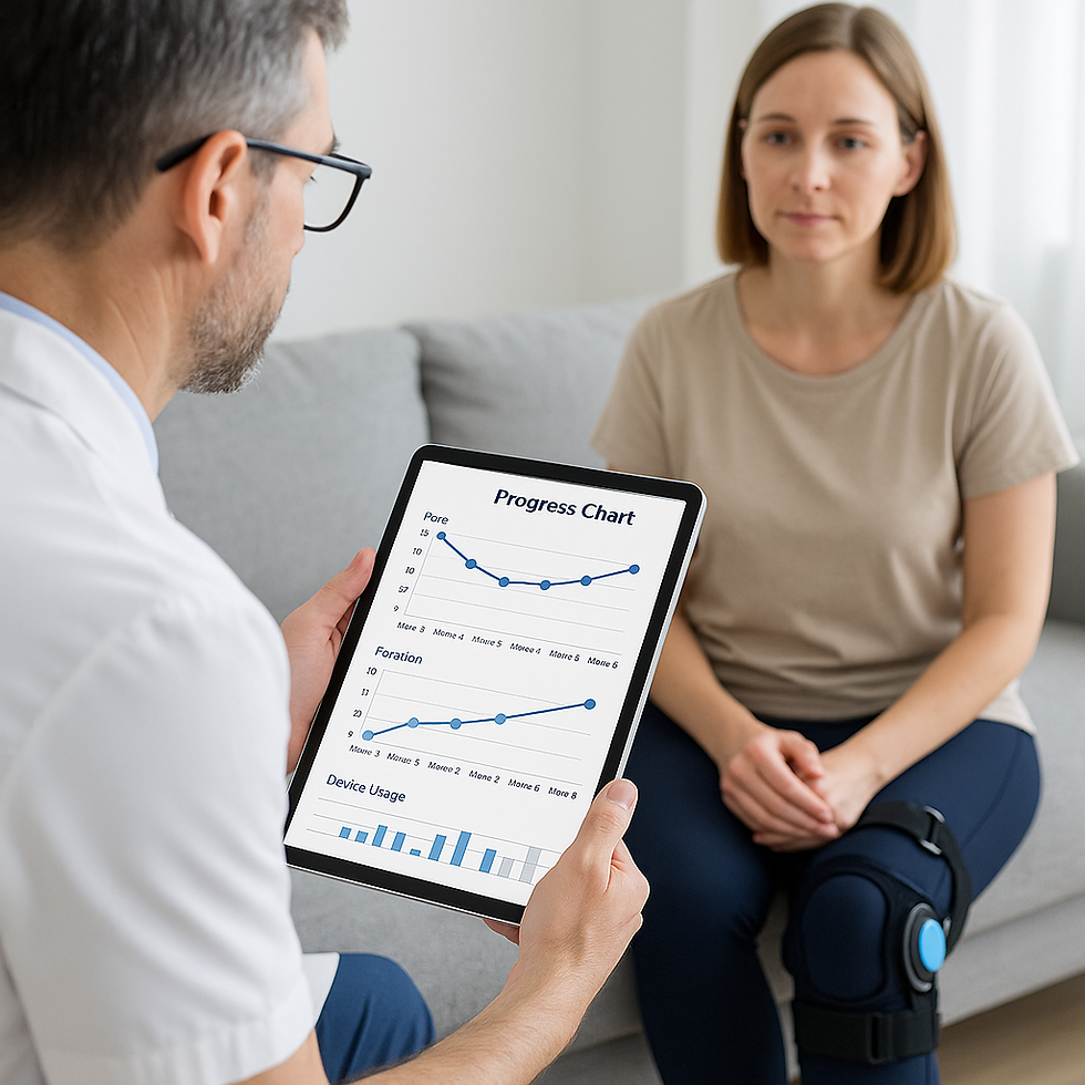 Chiropractor using remote monitoring to track a patient’s at-home recovery progress.