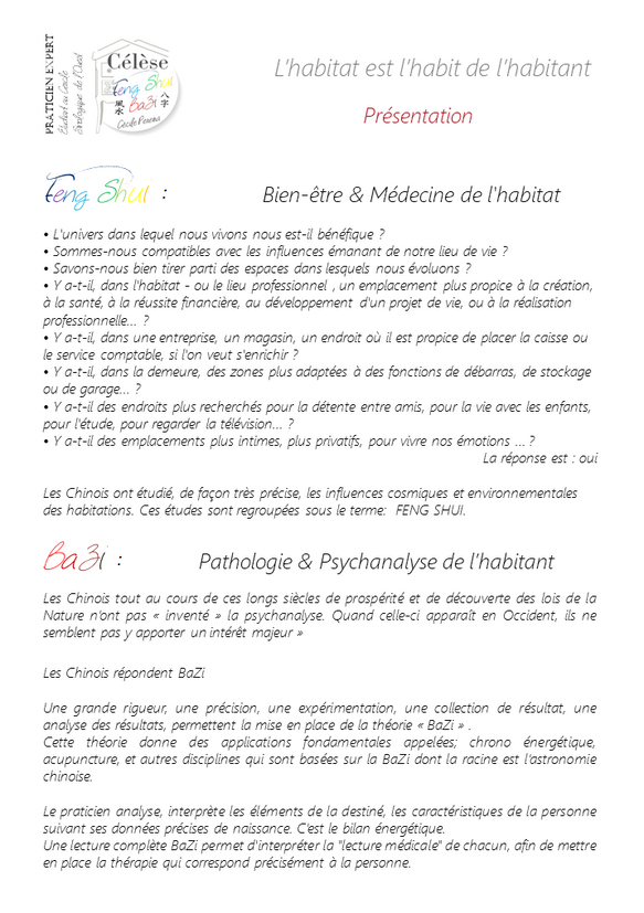 Présentation des pratiques de Feng Shui & BaZi
