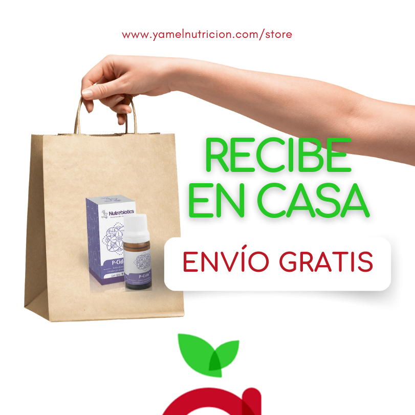 Miniatura: Imagen de bolsa para envío con una pieza de Nutrabiotics P-Cide. La imagen contiene: Texto: Recibe en casa. Envío gratis. Yam