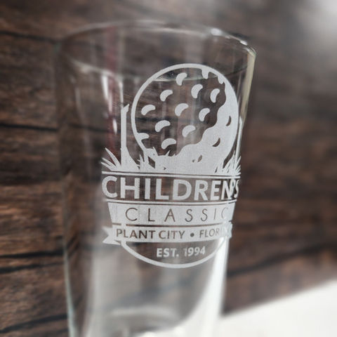 Engraved promotional glass pint glass