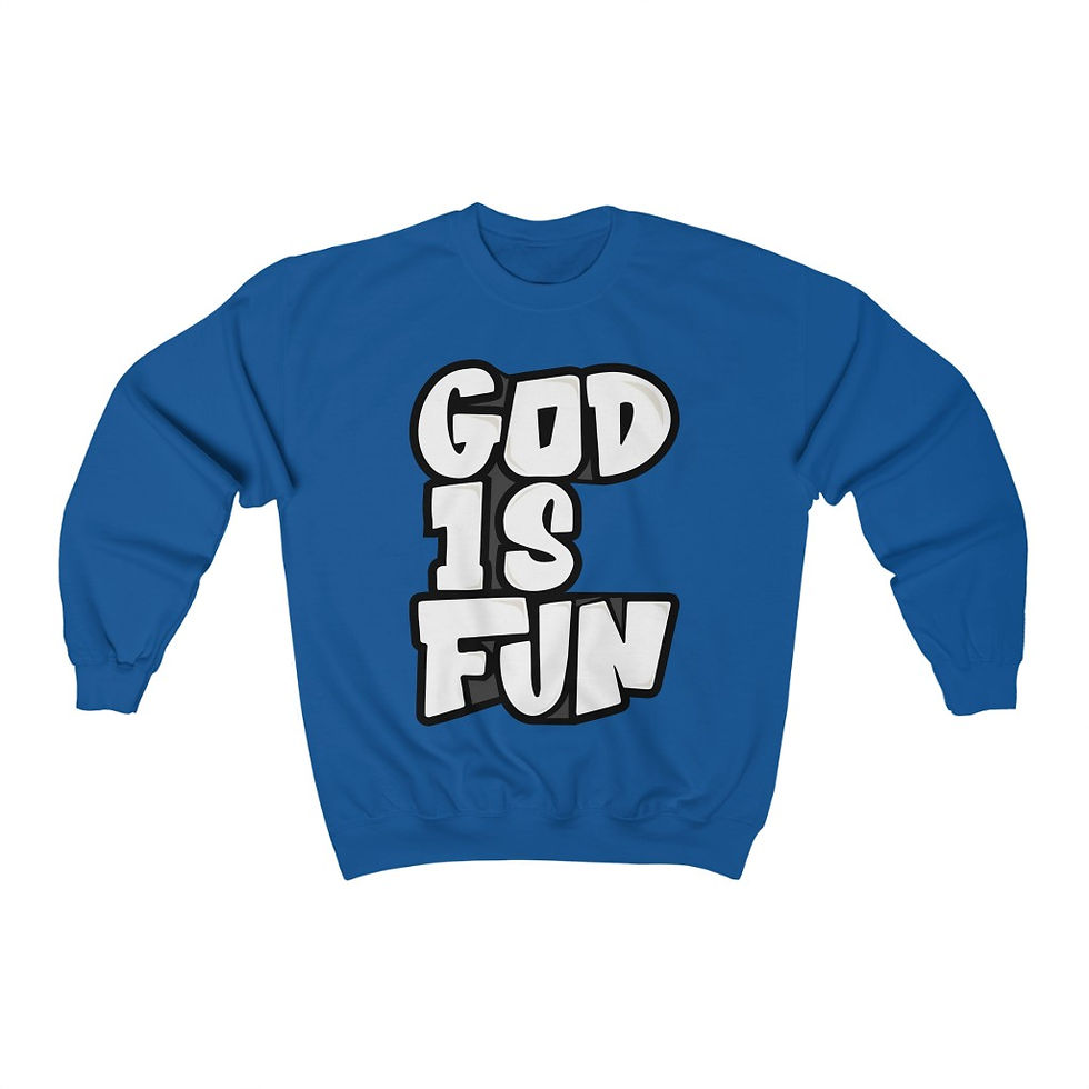 Thumbnail: 3D God Is Fun Crewneck Sweatshirt (Black Font)