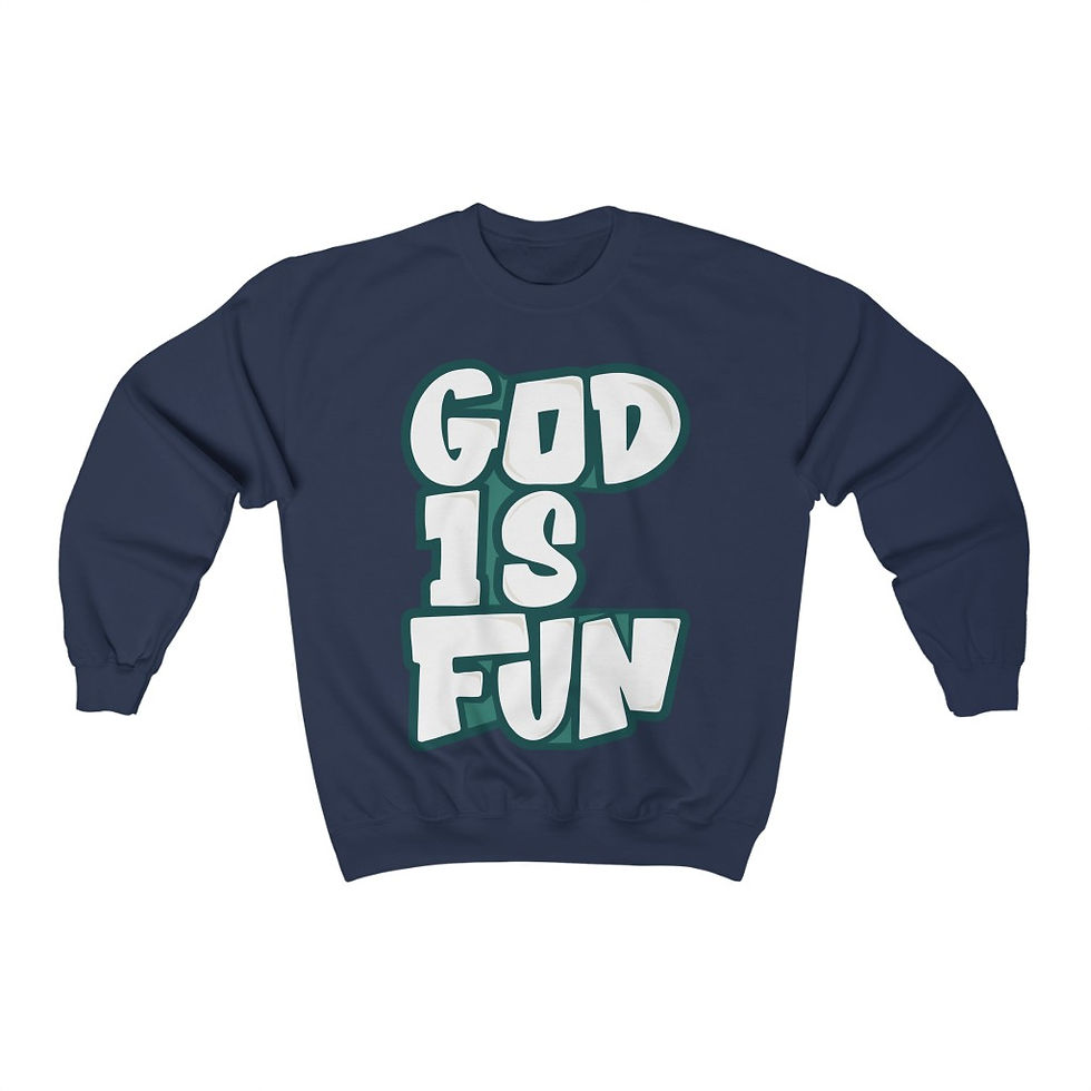 Thumbnail: 3D God Is Fun Crewneck Sweatshirt (Green Font)