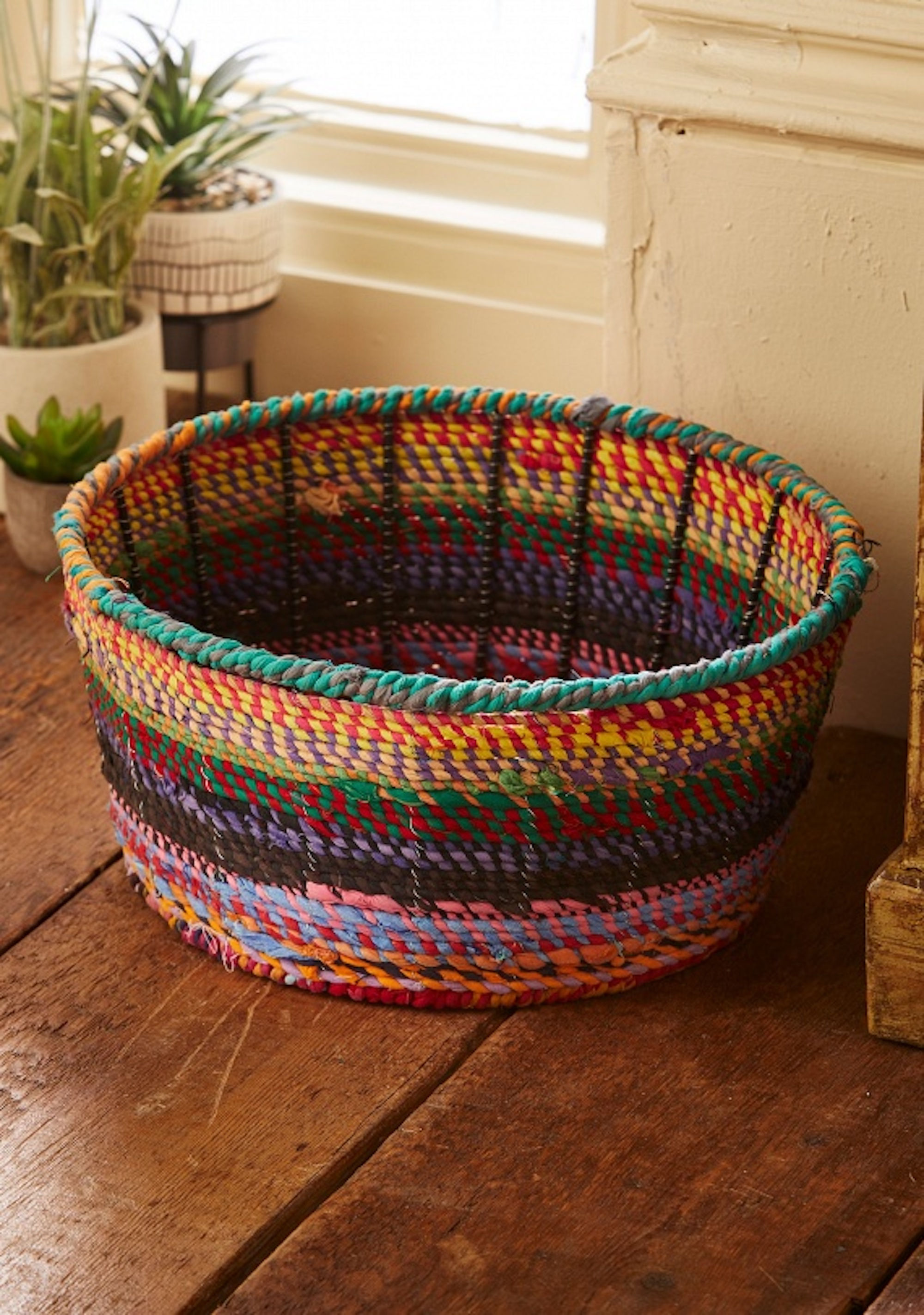 Namaste Recycled Fabric Covered Round Metal Basket