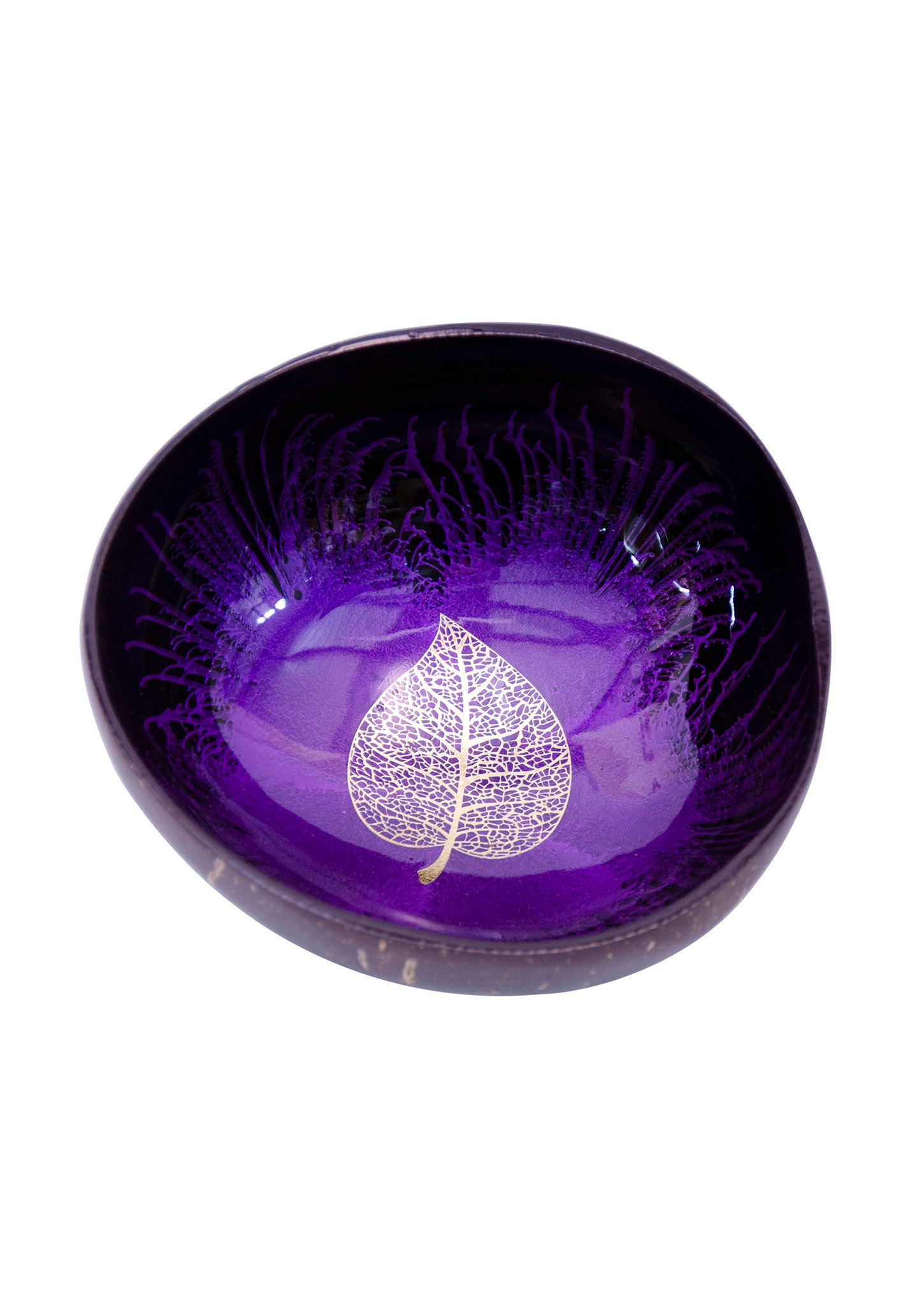 Namaste Coconut Bowl With Gold Leaf Design Purple
