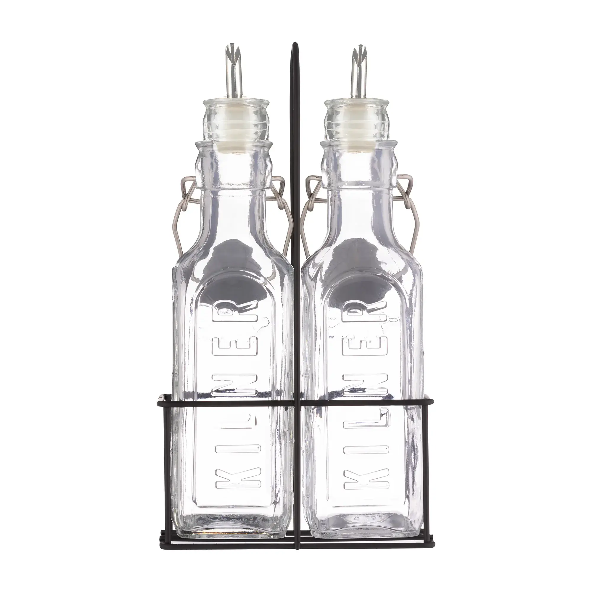 Kilner Set Of 2 Oil Bottles & Metal Rack 0.6 Litre