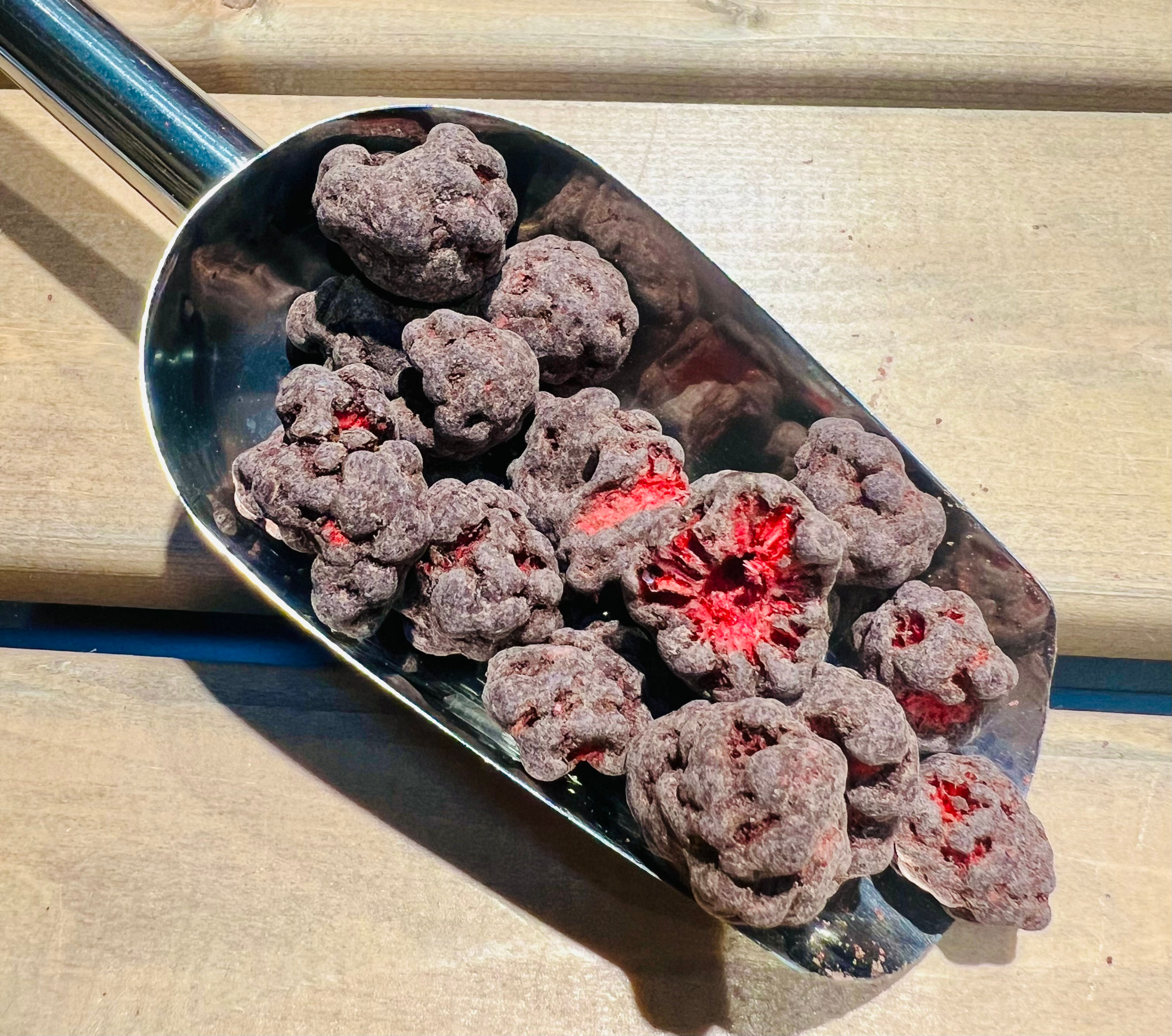 Scottish Freeze Dried Raspberries in Belgian Dark Chocolate £5.99/100g Vegan