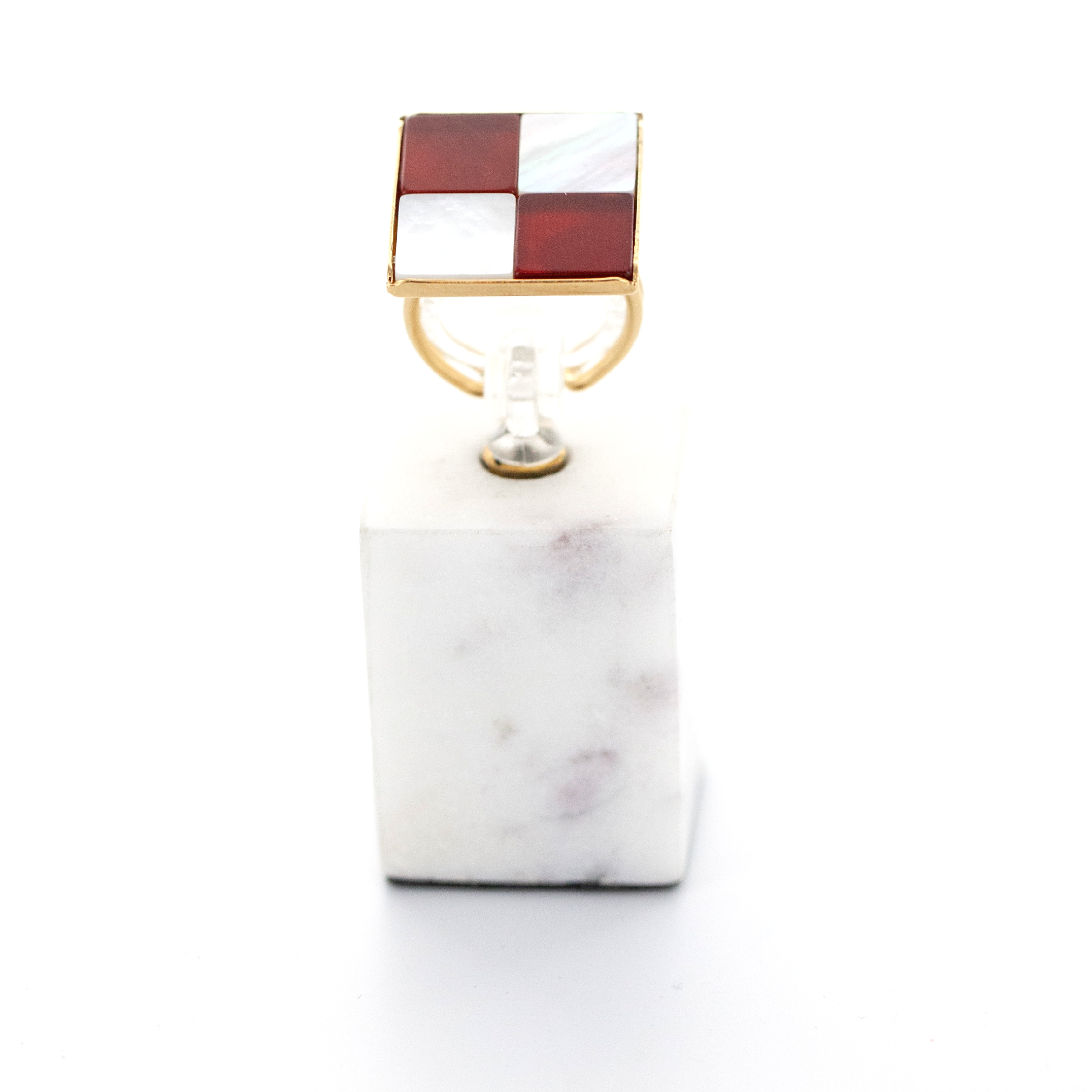 Bague Yolanda mosaïque nacre blanche & cornaline