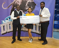 2023 Scholarship Award Recipient Kenya Morris With Beta Phi Delta Foundation President Mic