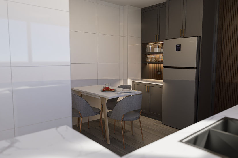 Muebles de diseño a medida para cocina comedor pequeño.