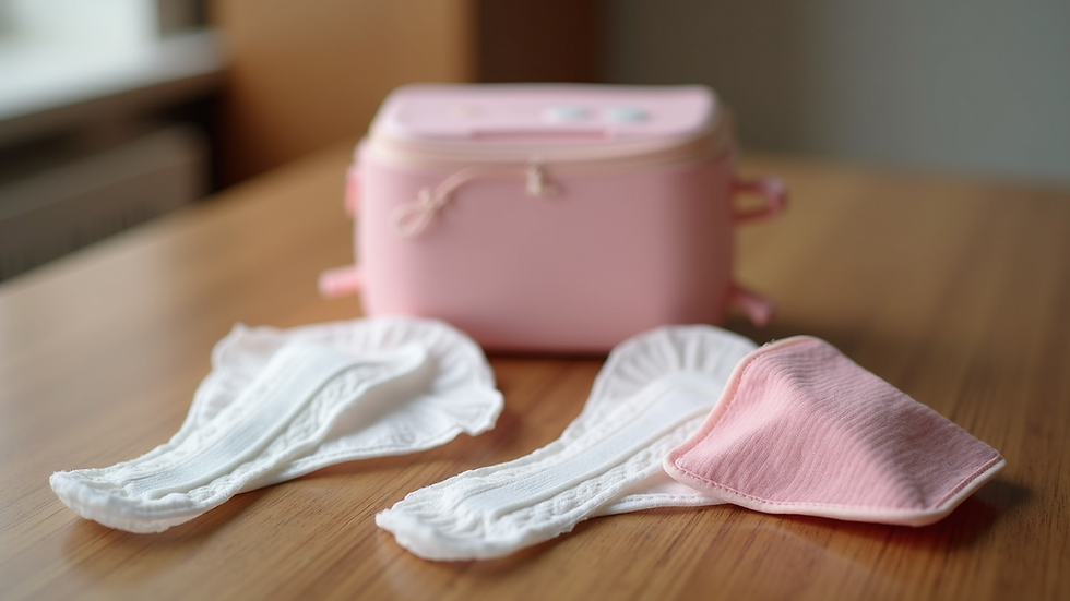 Close-up view of menstrual hygiene products on a wooden table