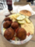 Falafel platter at the Pizza Block Kosher Restaurant in West Hempstead, New York