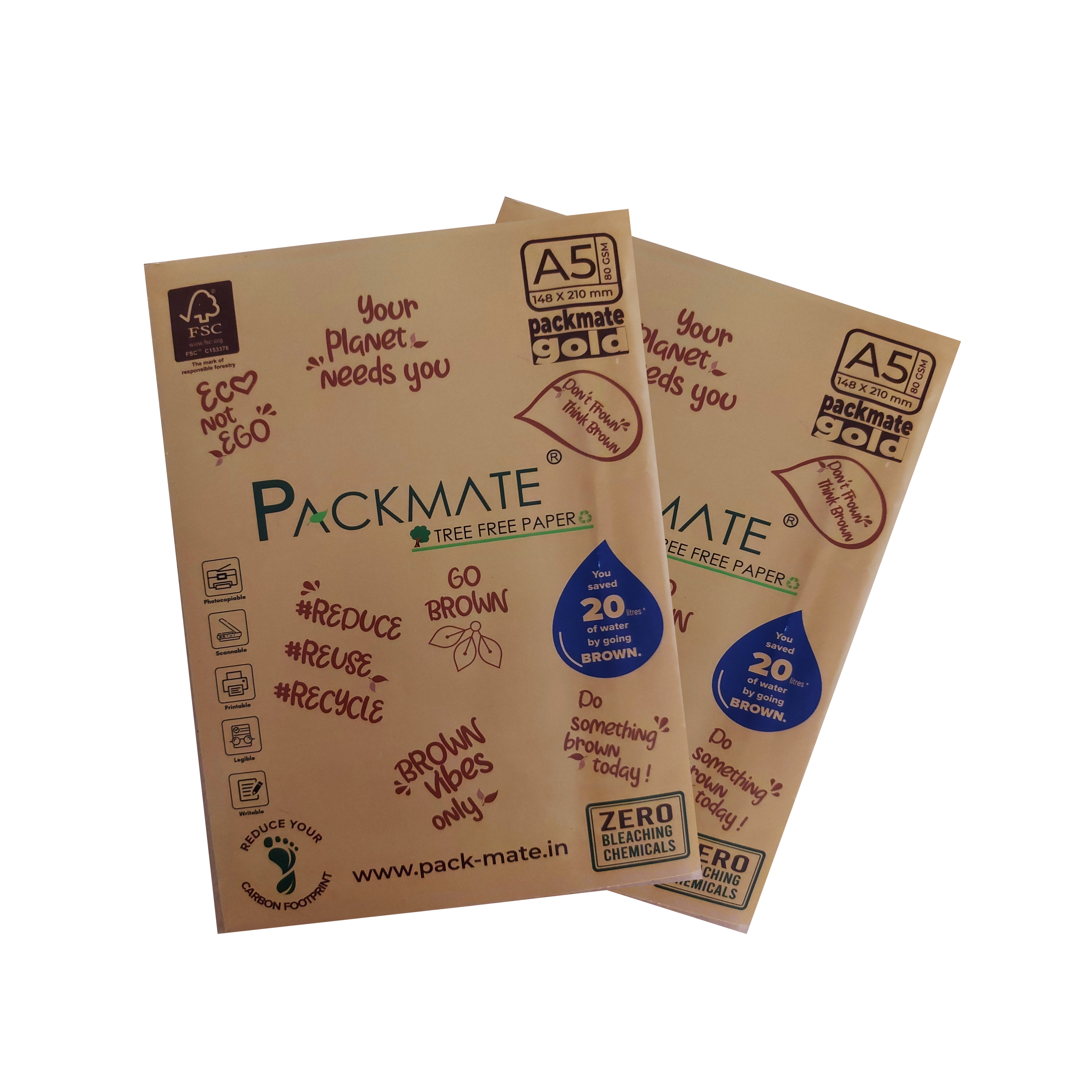PackMate Gold Natural Shade Brown Copier - A5, 75-80 GSM, 1 Ream, 500 Sheet