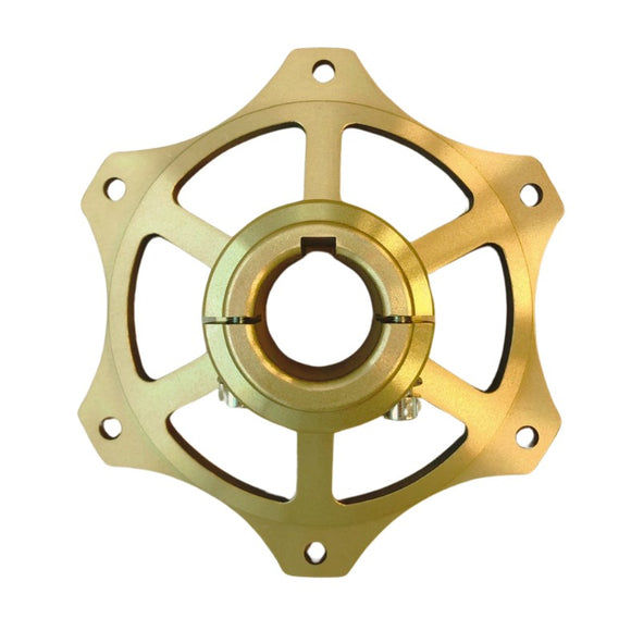 Mozzo corona Maranello 30 in alluminio oro, vista frontale con fori alleggeriti.