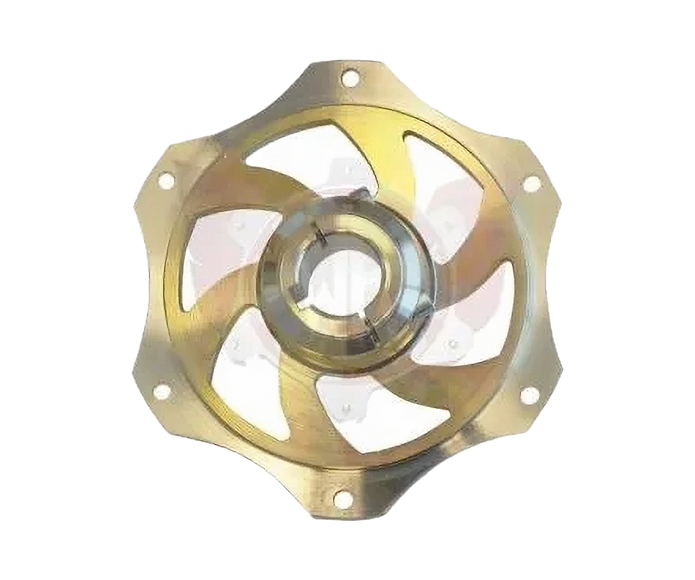 Mozzo corona Maranello 25 in alluminio oro, vista frontale con razze curve.
